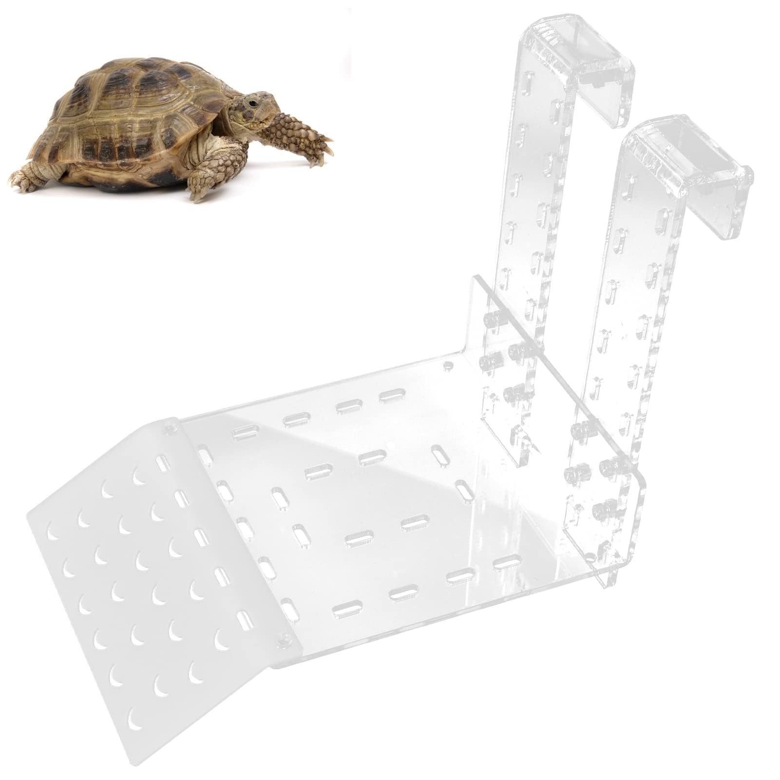 Ejoyous Piattaforma per Tartarughe, Terrazza Trasparente per Basking, Rampa Sospesa con Scaffale per Arrampicata