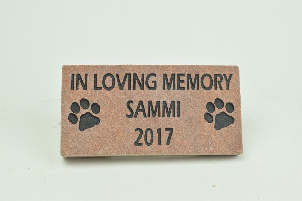 Engraved Stone Pet Memorial Headstone Grave Marker Dog Cat Red Flagstone 4 inches x 8 inches