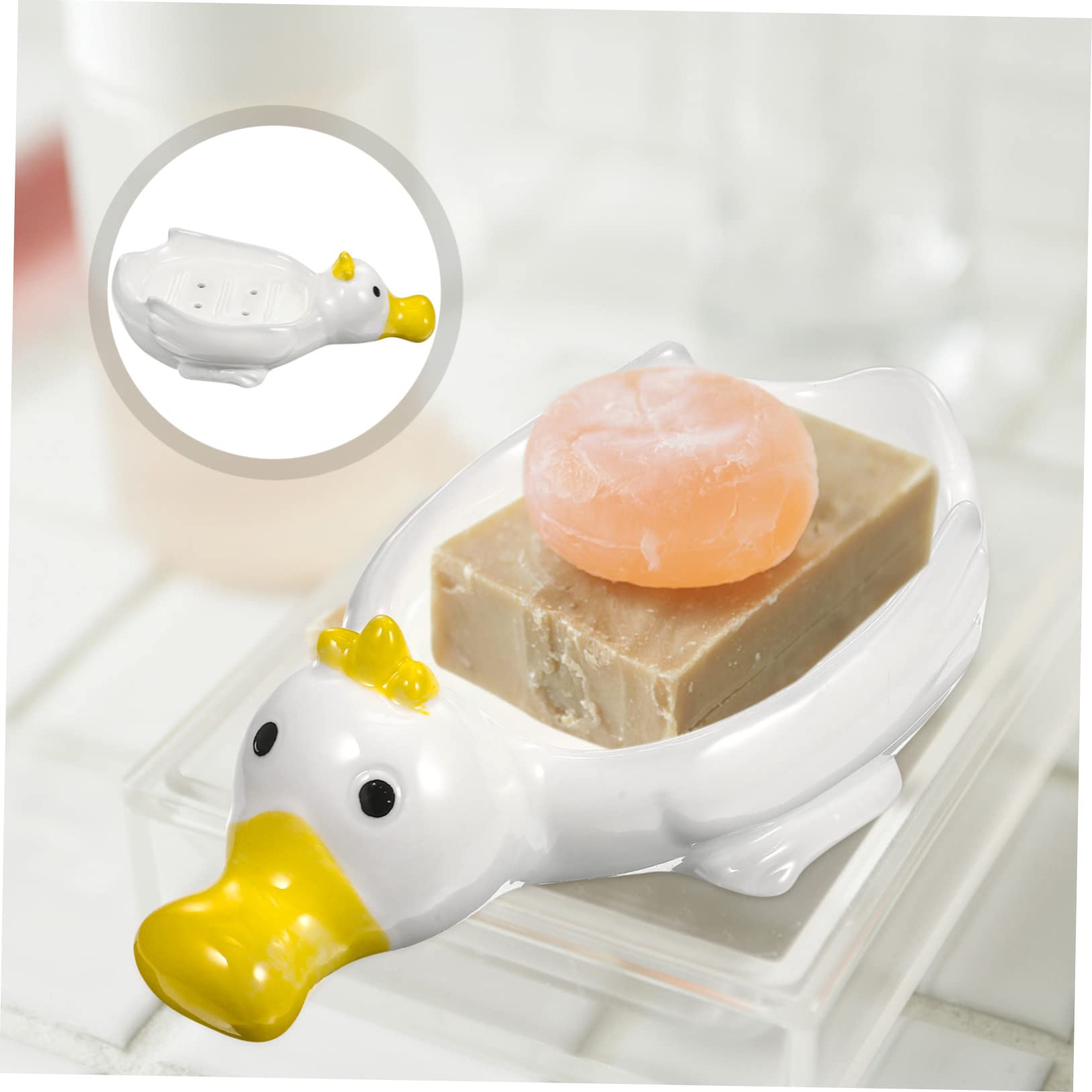 Ciieeo Lovely Ceramic Animal Soap Case Drainage Decorative Soap Dish Holder for Bath