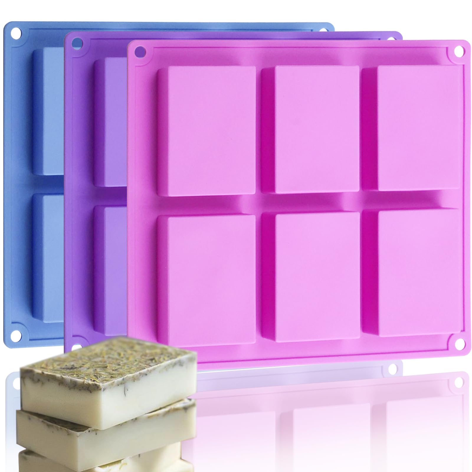 HKNMTT 3Pcs Rectangle Soap Molds 6-Cavity Silicone Mold for Handmade Craft