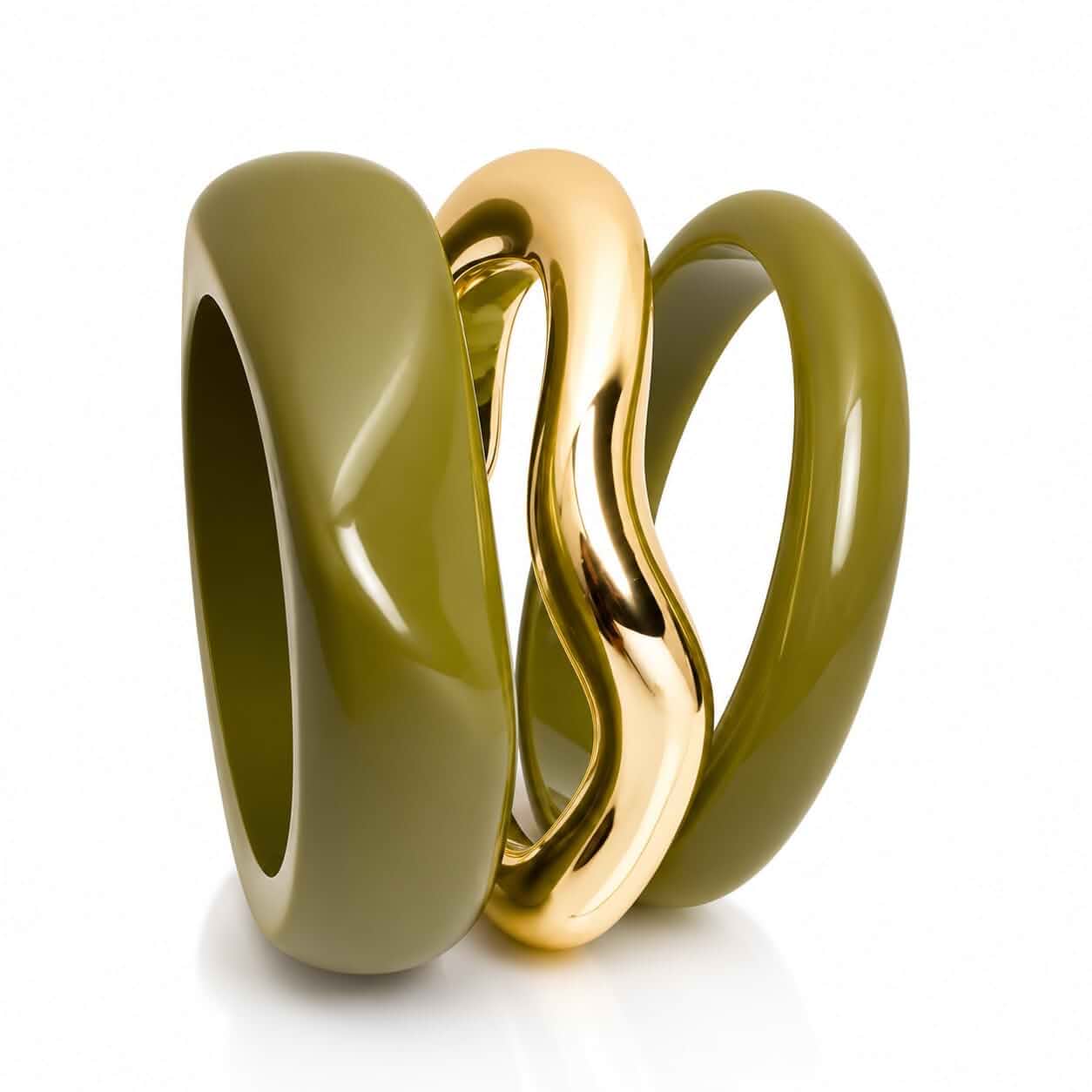 Nijianne Green Gold Chunky Bangle Bracelet for Women - Stackable Resin Cuff, Summer Beach Boho Jewelry, Trendy Fashion Acc...