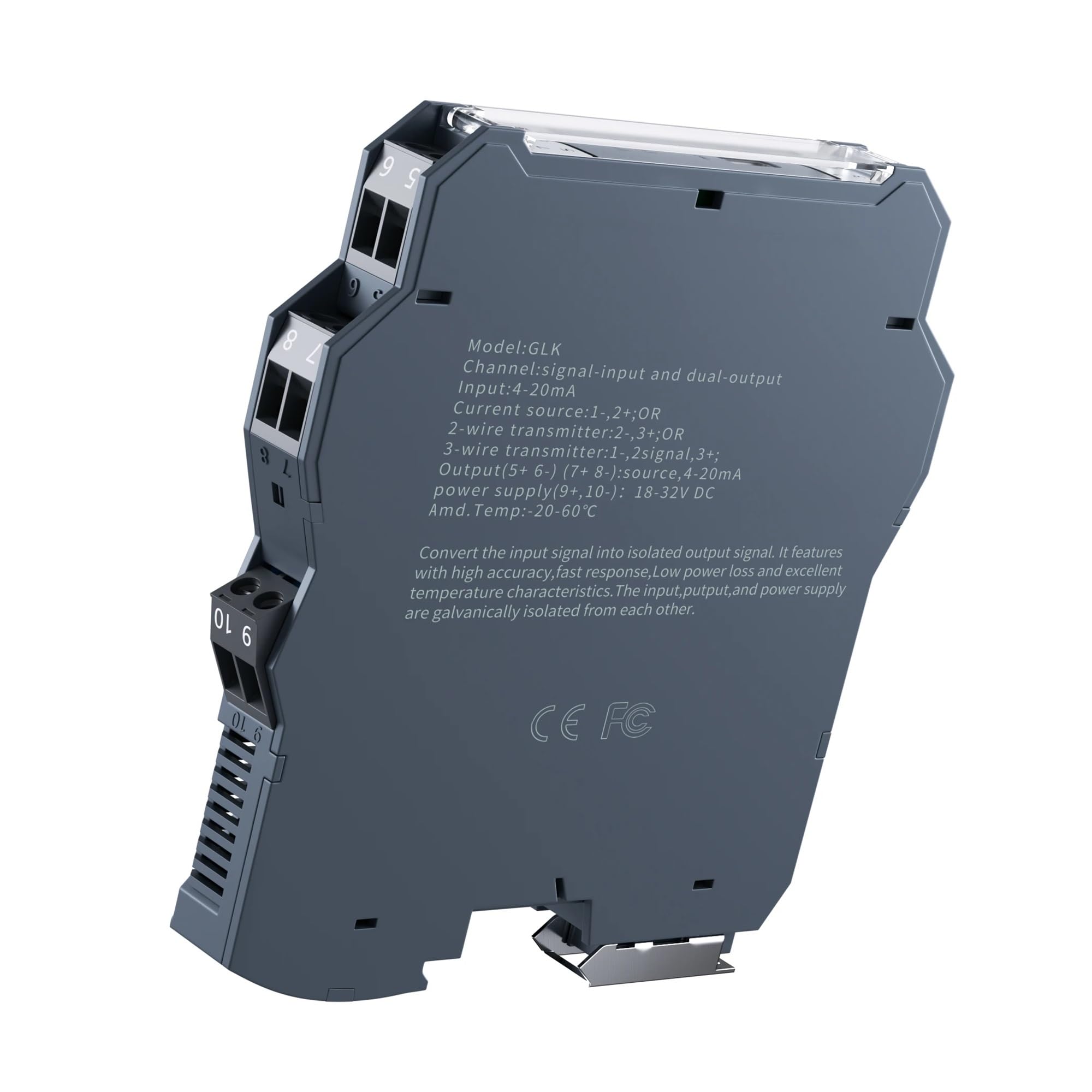 Trasmettitore isolatore Isolatore di segnale 4-20mA 0-10V 0-5V Convertitore di segnale analogico 4-20mA a 0-10V 0-5V CC 4-20mA 0-10V(1 In 1 Out,INPUT 4-20MA_OUTPUT 0-5V_DC24V)