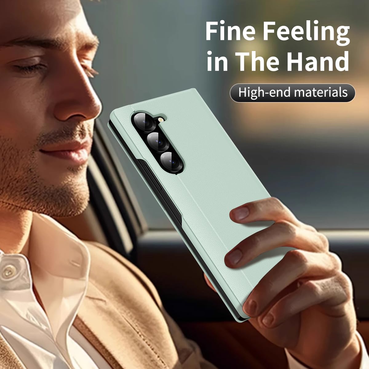 COQUE Etui do Galaxy Z Fold 5 Shell, Smart Window automatyczna sekretarka etui na telefon z 1 miejscem na karty, ekskluzywne skórzane etui ochronne do Samsung Galaxy Z Fold 5 5G zielone