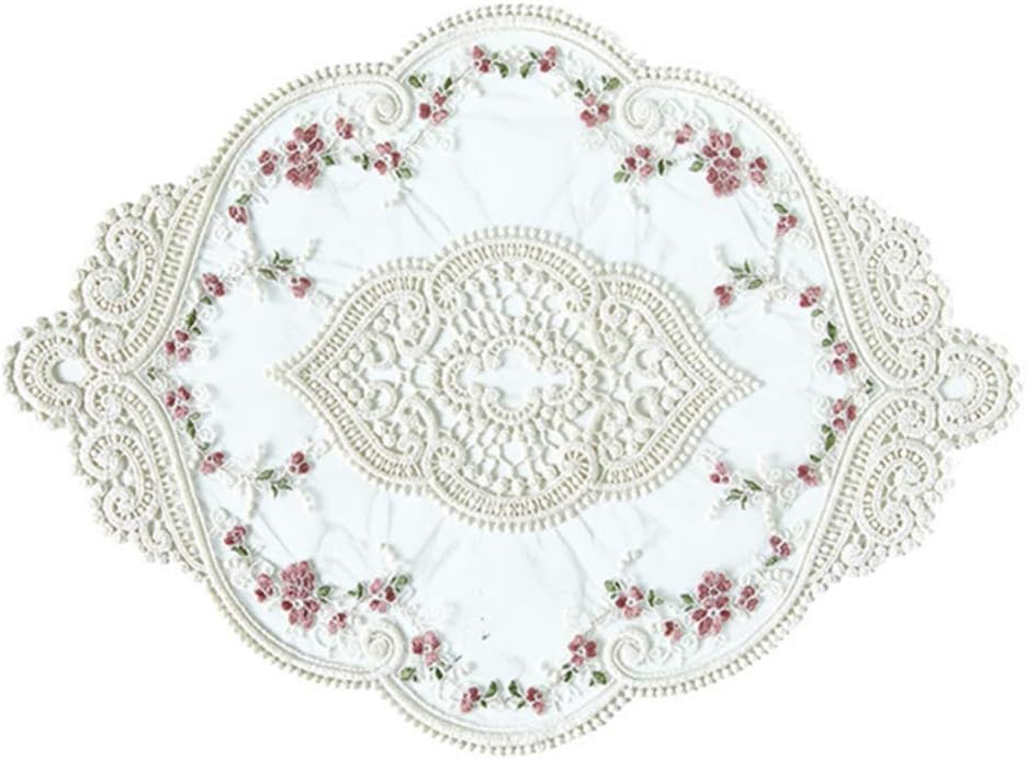 HEMOTON Lace Embroidered Placemat Bedside Table Cover Flower Doilies