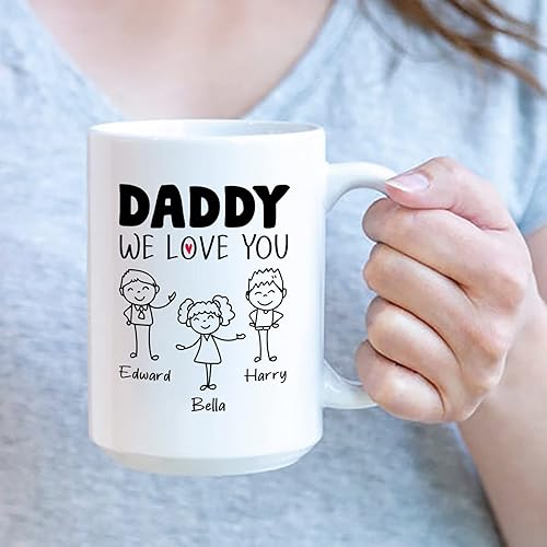 Miniatura 3 de Taza de café con texto en inglés "Daddy We Love You" con nombre para niños, taza de café personalizada para papá, taza de café personalizada