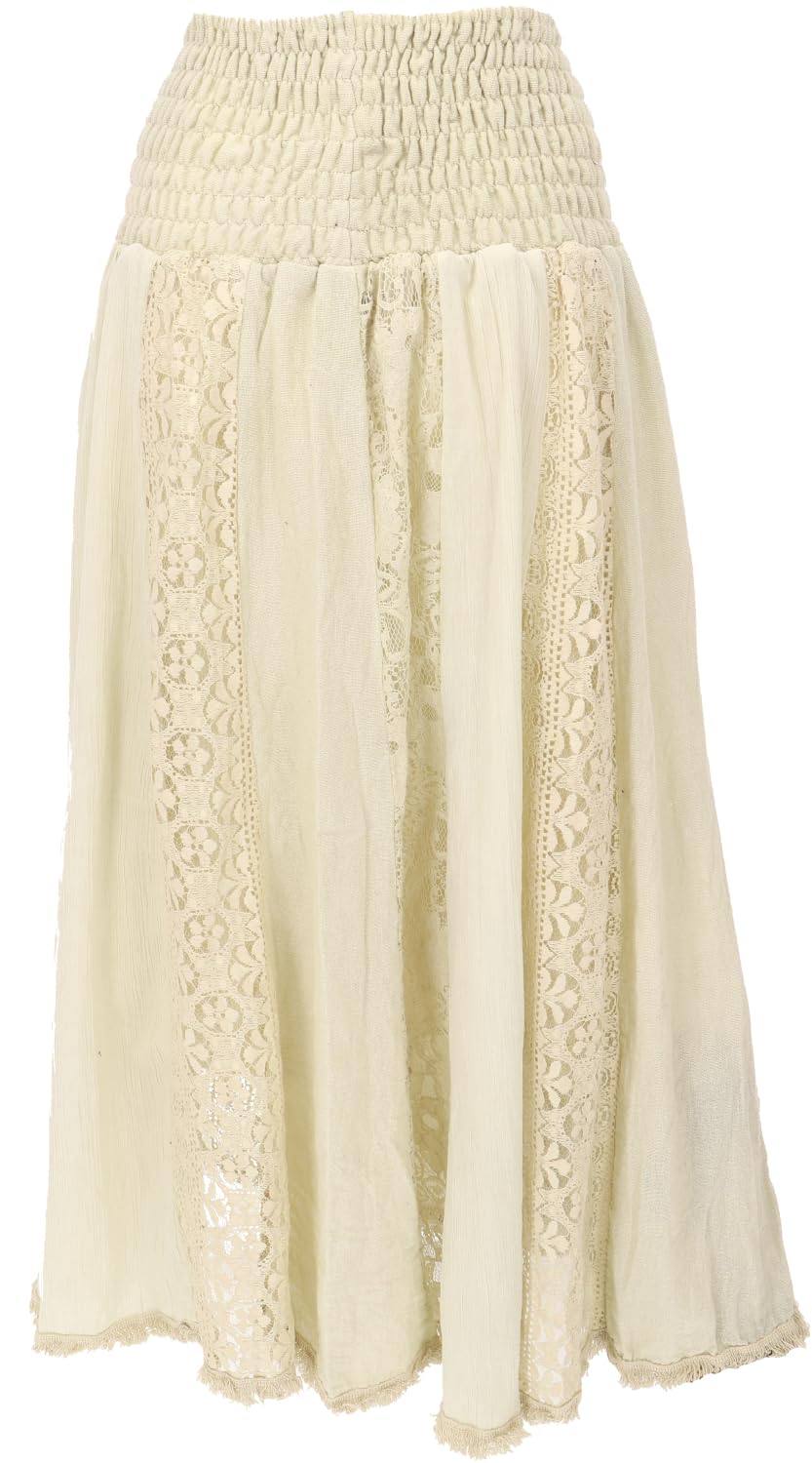 Boho Spitzen Maxirock, Flamenco Rock, weiter Sommerrock, Baumwolle, Creme | Maxi-Rock mit elastischem Bund, lockere Passform, ideal für den Sommer, vielseitig kombinierbar.