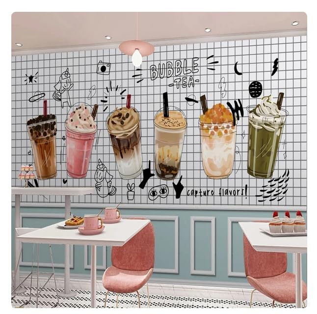 Fondos de pantalla de fotos 3D personalizados Bebida fría Té de burbujas Mural de pared Lienzo Restaurante Tienda de postres Telón de fondo Decoración Vinilo Tela de seda*200cmx140cm(78.7x55.1inch)
