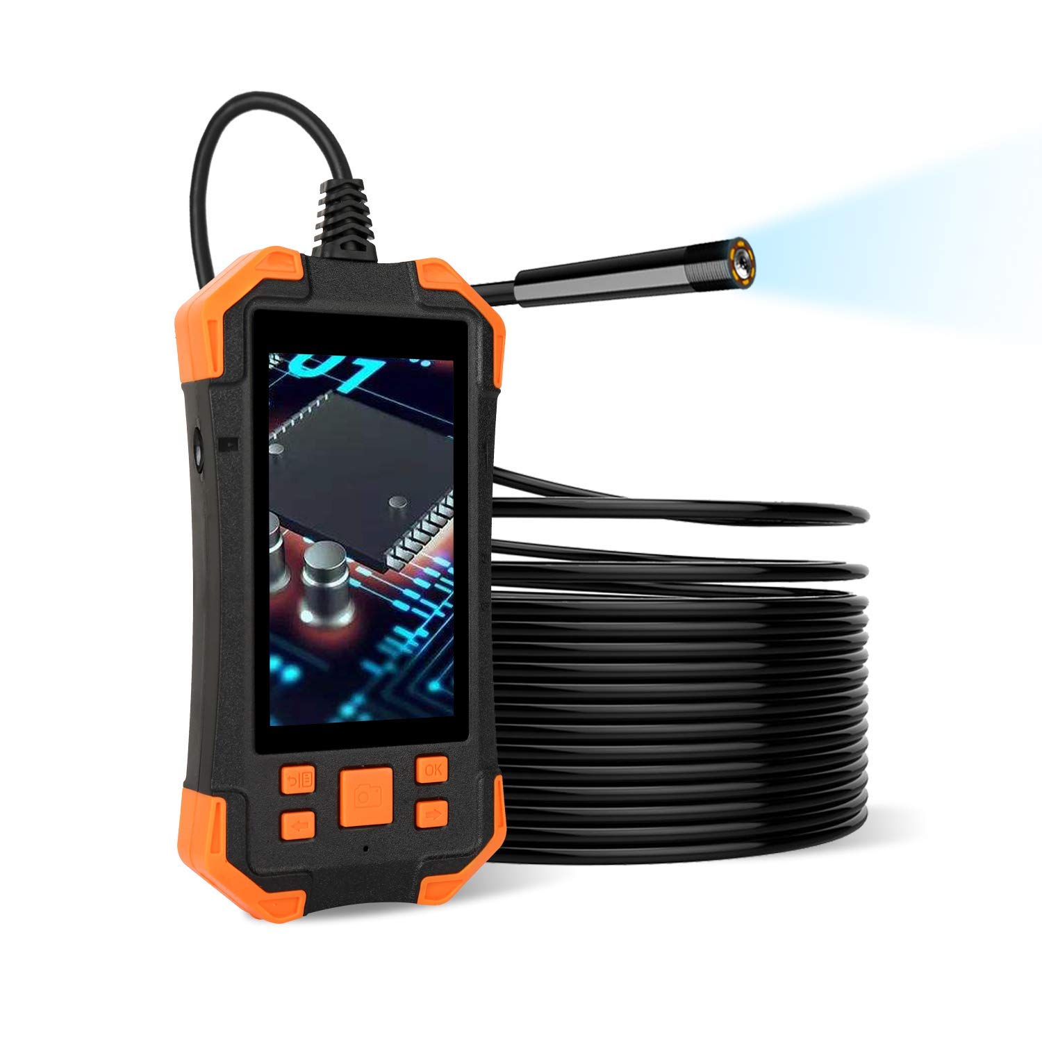 Endoscopio Industriale con Schermo, Telecamera di ispezione Impermeabile con Schermo IPS da 4,3 Pollici, Periscopio HD 1080P, Cavo Semirigido Telecamera Snake Impermeabile IP67 con Obiettivo LED 8Mm-2