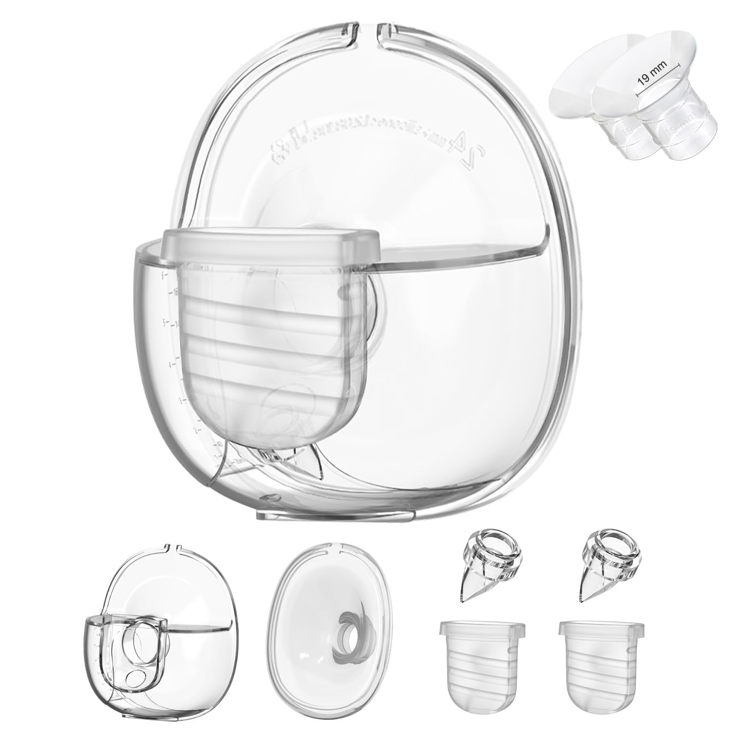 Wearable Breast Pump Replacement Parts, Milk Collector Cup, Compatible with Lansinoh Discreet Duo Nuliie S32 Pump, Include Duckbill Valve, 24mm Flange