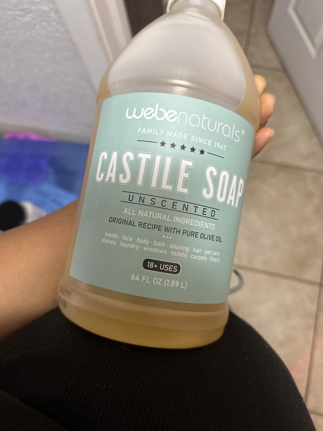 WEBE Pure Unscented Castile Liquid Soap Refill, 64 Ounce | Vegan & Gluten Free Non-GMO, For Face, Body Wash, Dishes, Pets & Laundry