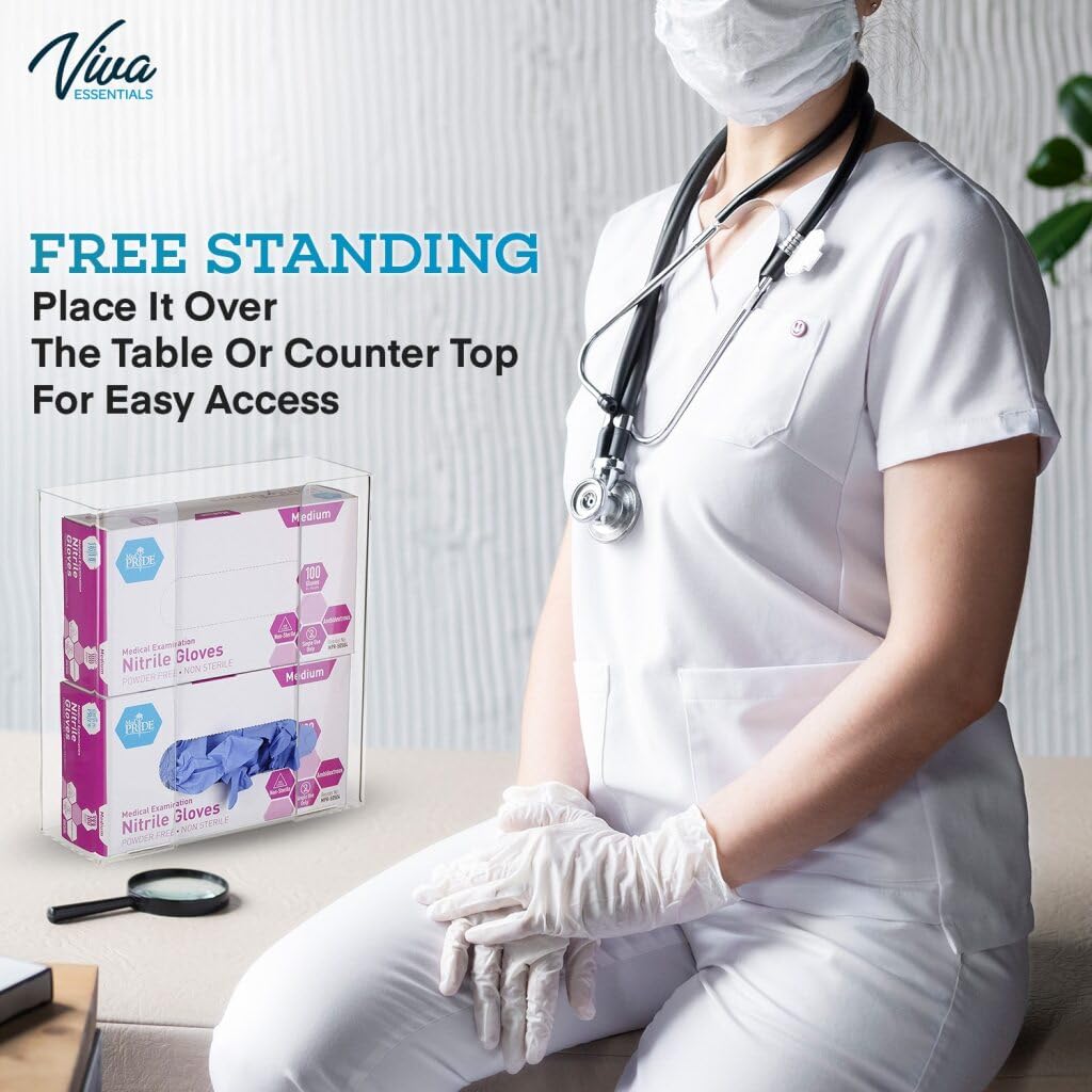 AdirMed VivaEssentials Double Glove Box Holder, Wall Mount or Free Standing Clear Acrylic Glove Holder