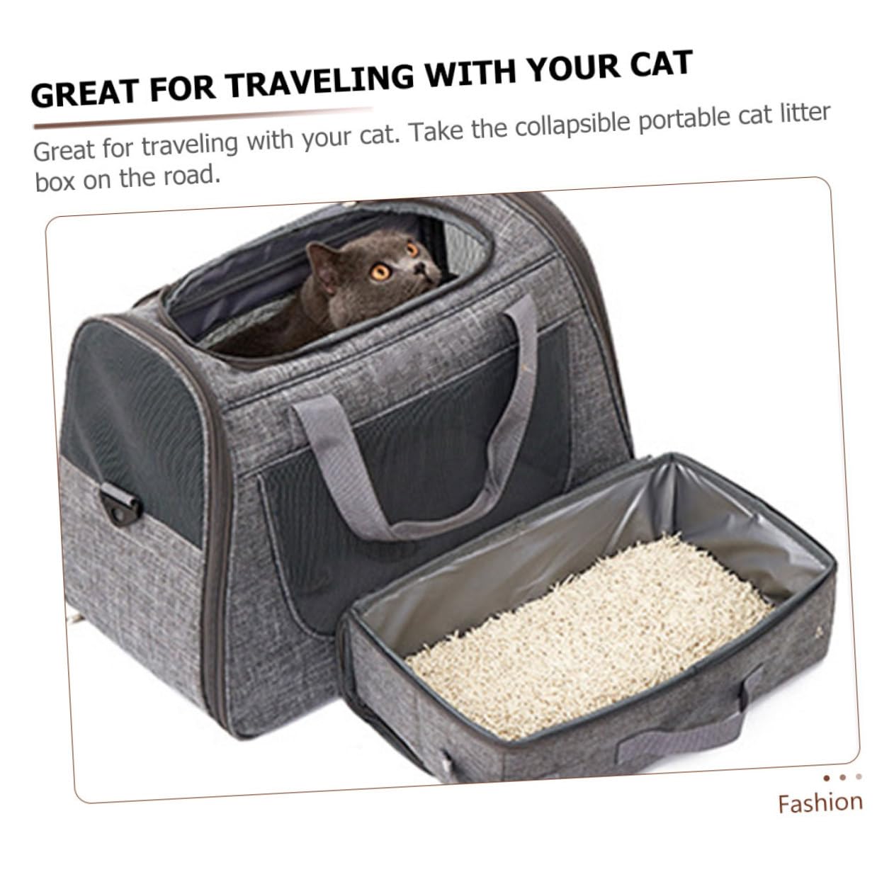 HEMOTON 3 Pièces Bac à Litière Portable Pour Chat Pliant Bac à Litière Pour Chat Avec Capuche Litière De Chats Voyage Boîtes à Litière Pour Chats Plateau Pliable Gris Clair Tissu Oxford