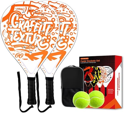 Miniatura 5 de Padel Racket Set of 2 - ABS Surface & EVA Foam Core, Beach Paddle Tennis Racquets for Adults, Including 2 Balls & Carry Bag - Outdoor, Sand, Rojo