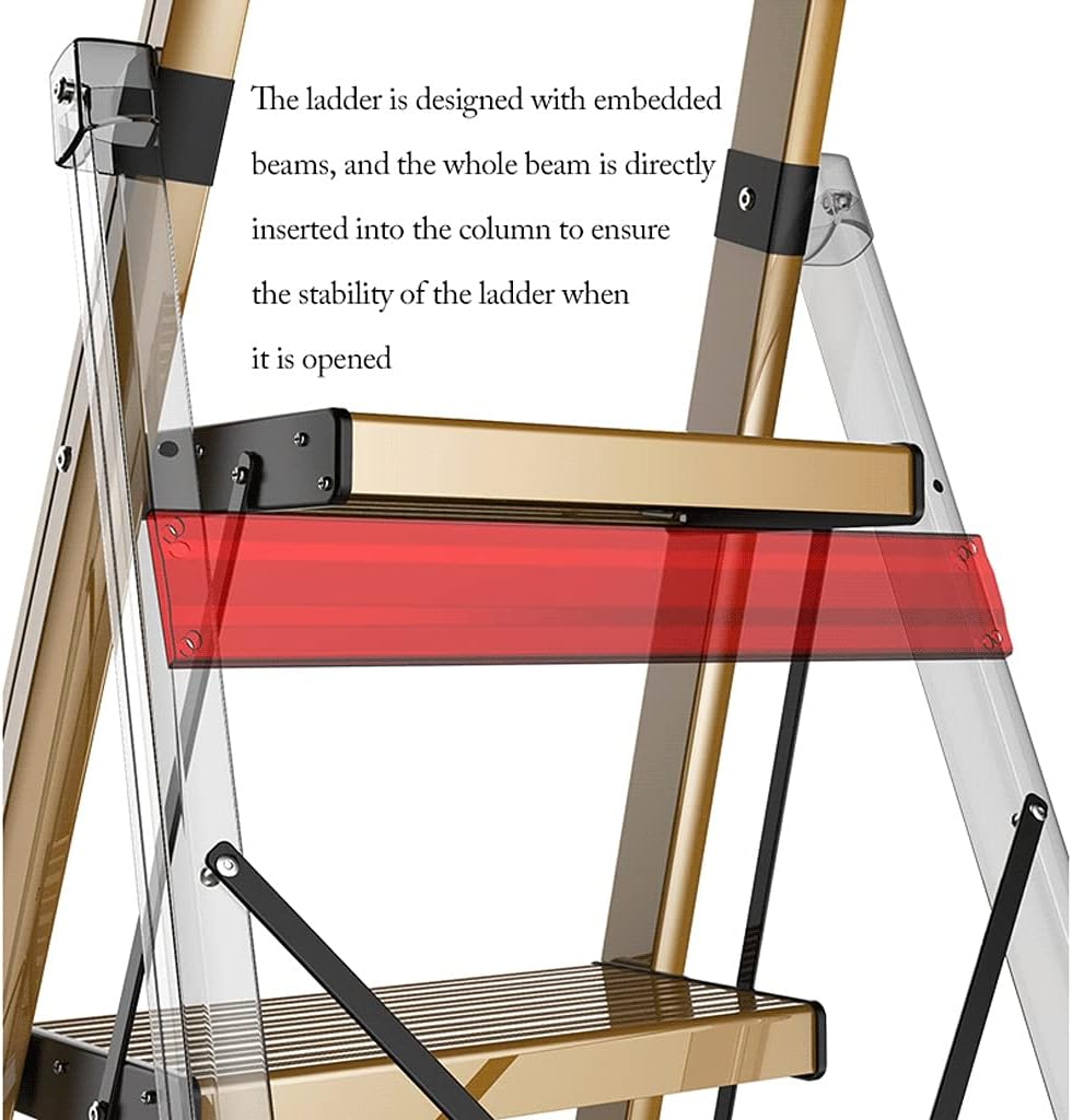 Stepladders 4 Step Ladder Lightweight Folding Step Stool with Safety Handrail Thickened Aluminum Stepladders for Kitchen,Home Folding Stepladder (Gold)