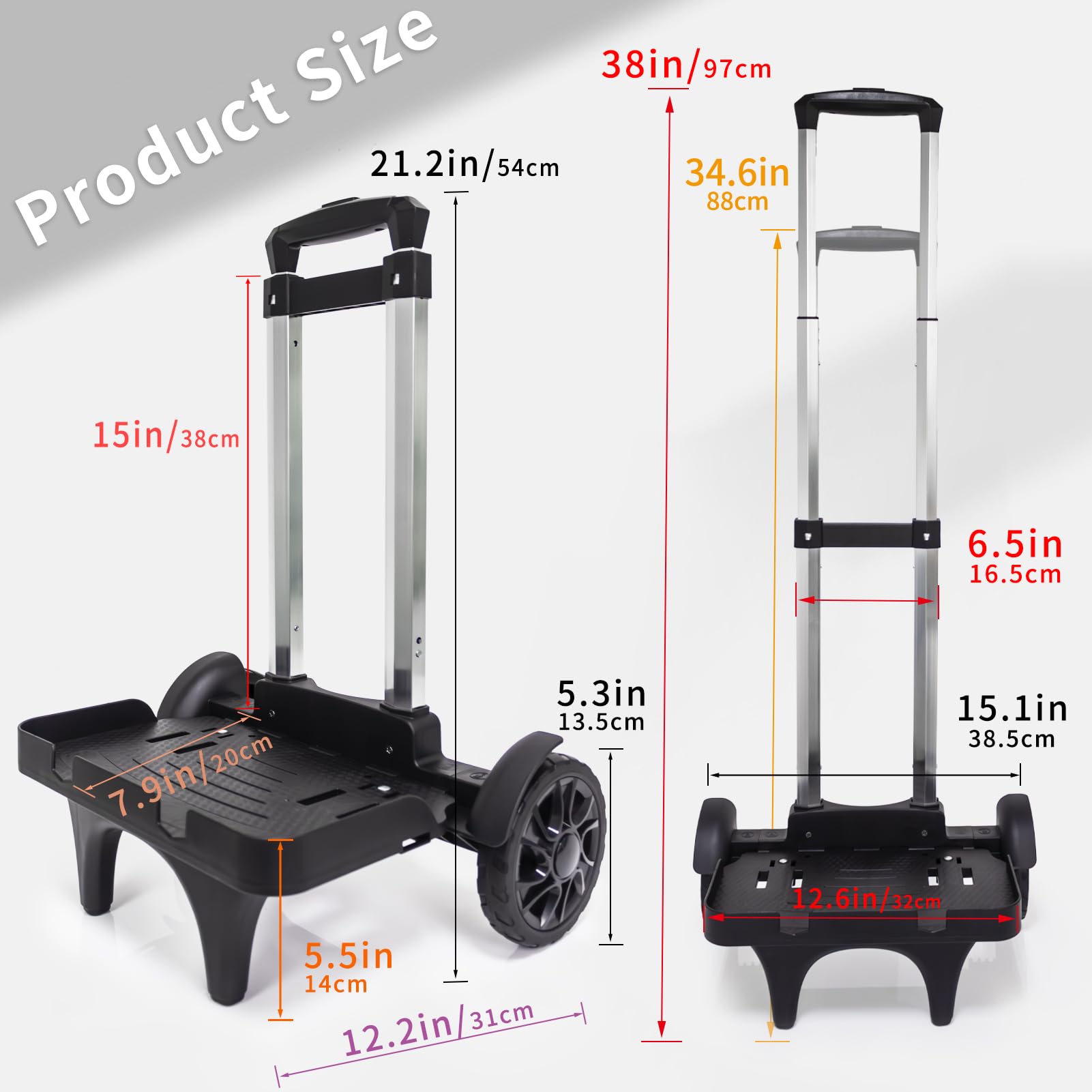 Carro Plegable con Ruedas Grandes Tipo Tanque, Carrito de Equipaje de Aluminio Resistente con Base Reforzada y protección de Bordes, Carro para Mochilas y Bolsas Pesado