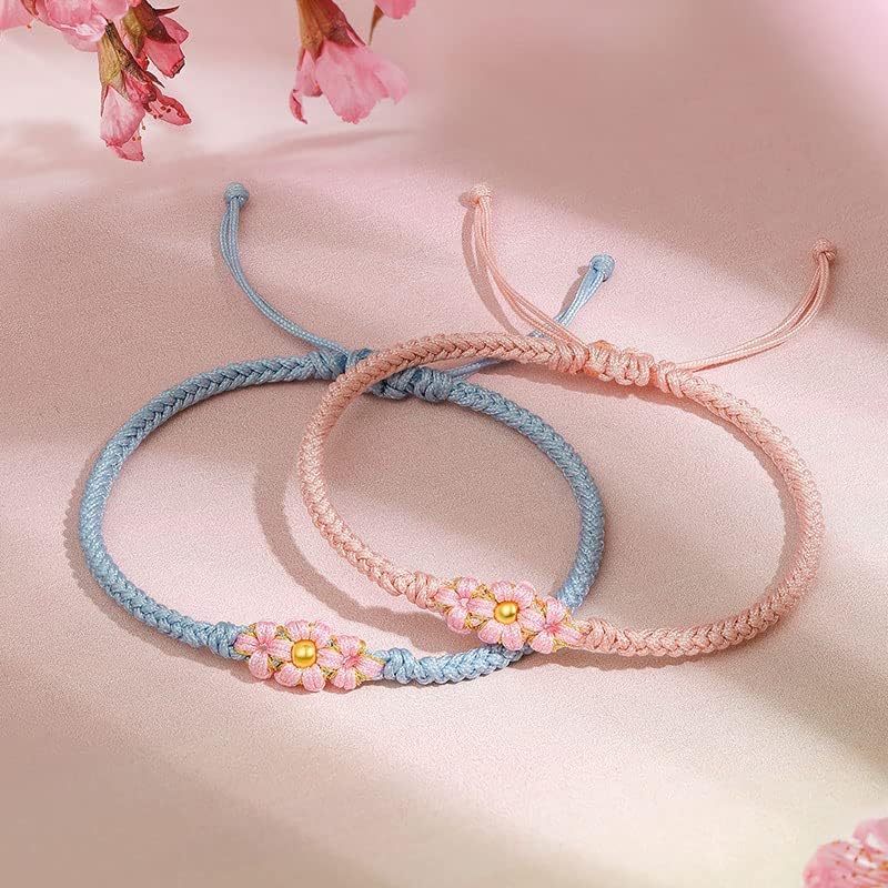 Miniatura 3 de 24K Gold Bracelet for Women Flower Charm Bracelets Adjustable Chain Dainty Braided Link Lucky Beads Stackable Rope Bangle Trendy Colorful Cuff Cute