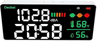 Decibel Meter 30 to 130db, Wall Mounted Sound Level Meter, USB Rechargeable LED Display Time Temperature Humidity Noise Meter with 3 Gears Speed for Home Studio