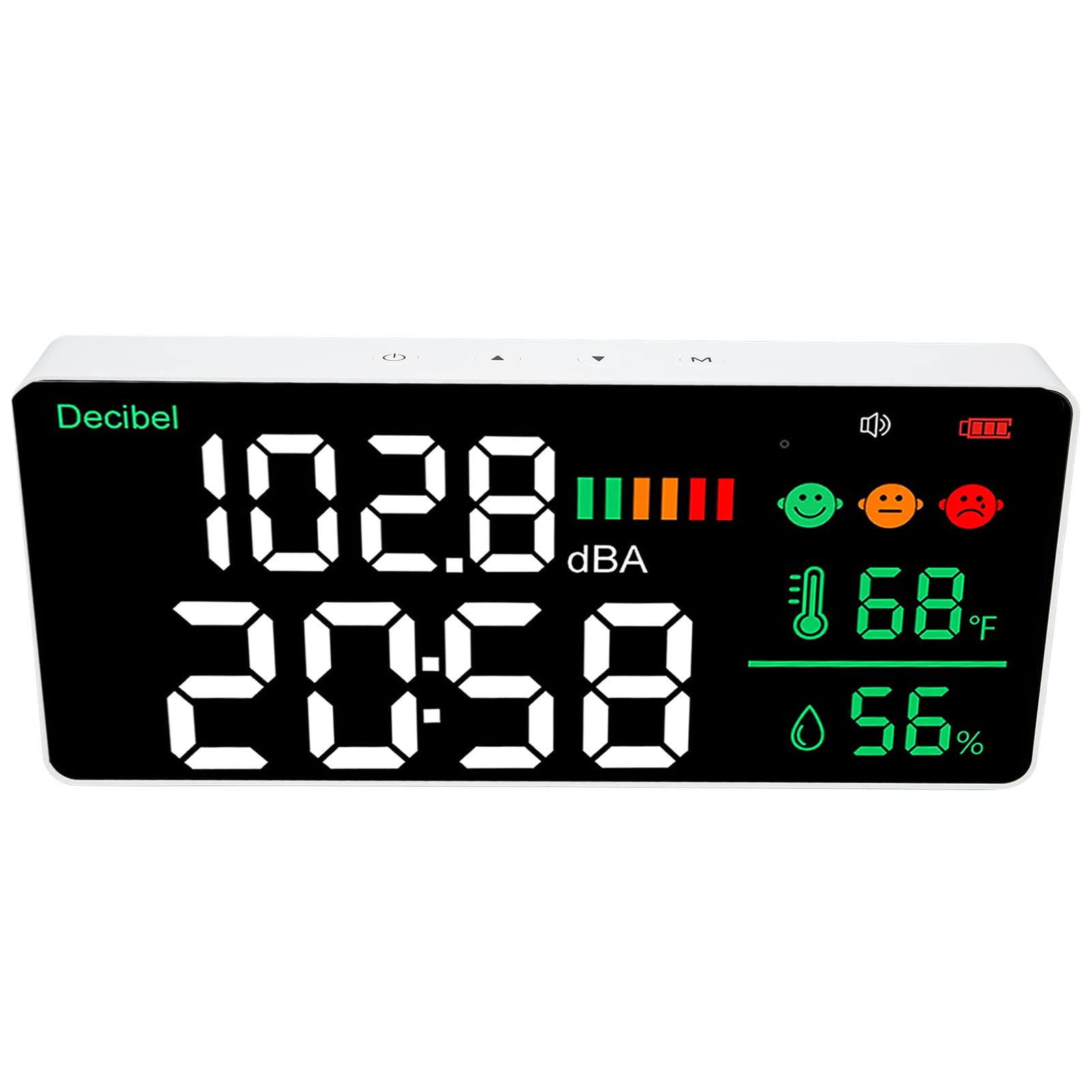 Sound Level Reader, 11 Inch LED High Sensitivity 30 to 130db Temperature Humidity Measurement Decibel Meter for Office