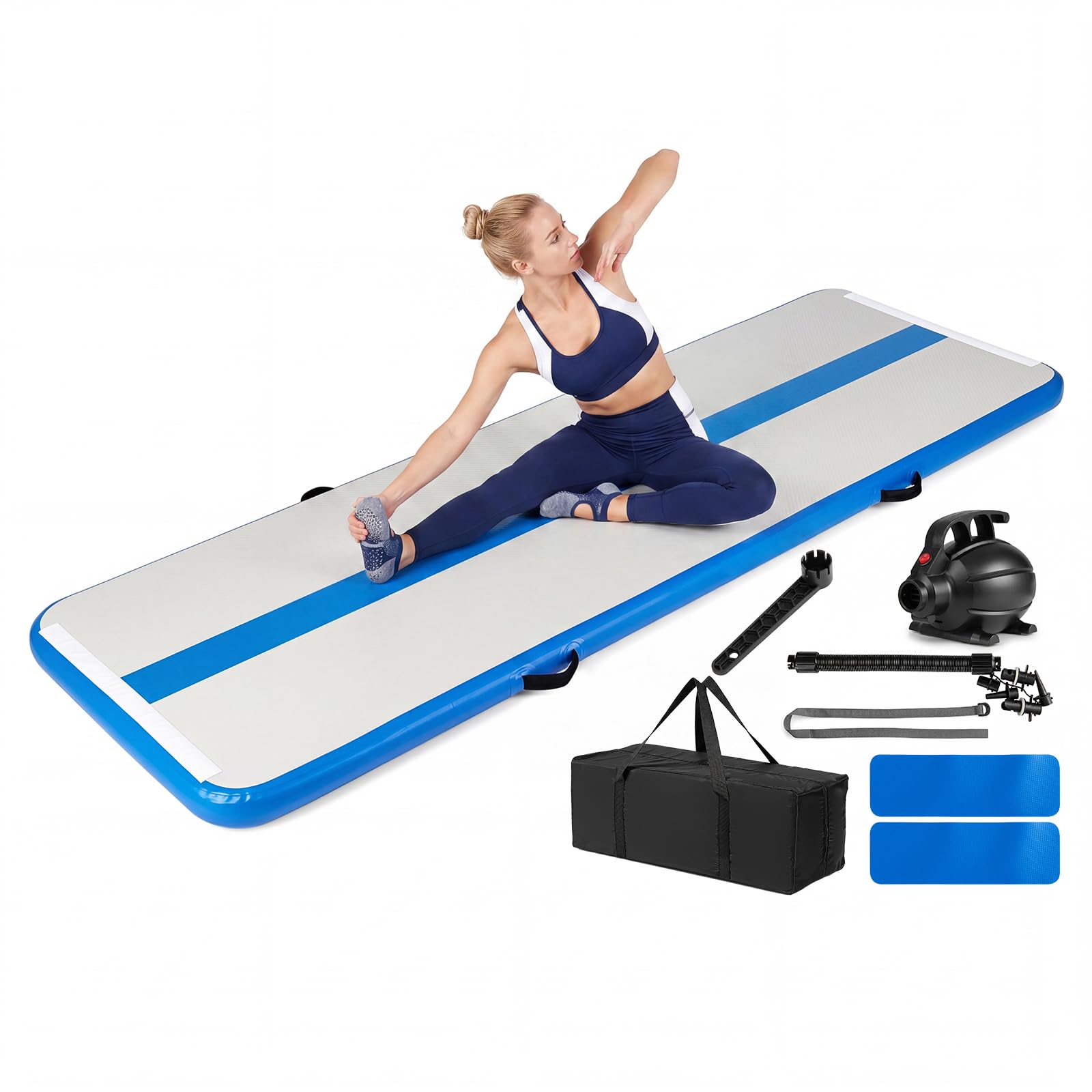 COSTWAY Tappeto Ginnastica Artistica da Casa, Materasso Ginnastica in PVC con Pompa ad Aria e Borsa, Tappetino Gonfiabile per Yoga, Fitness e Allenamento, 297 x 98 x 11 cm