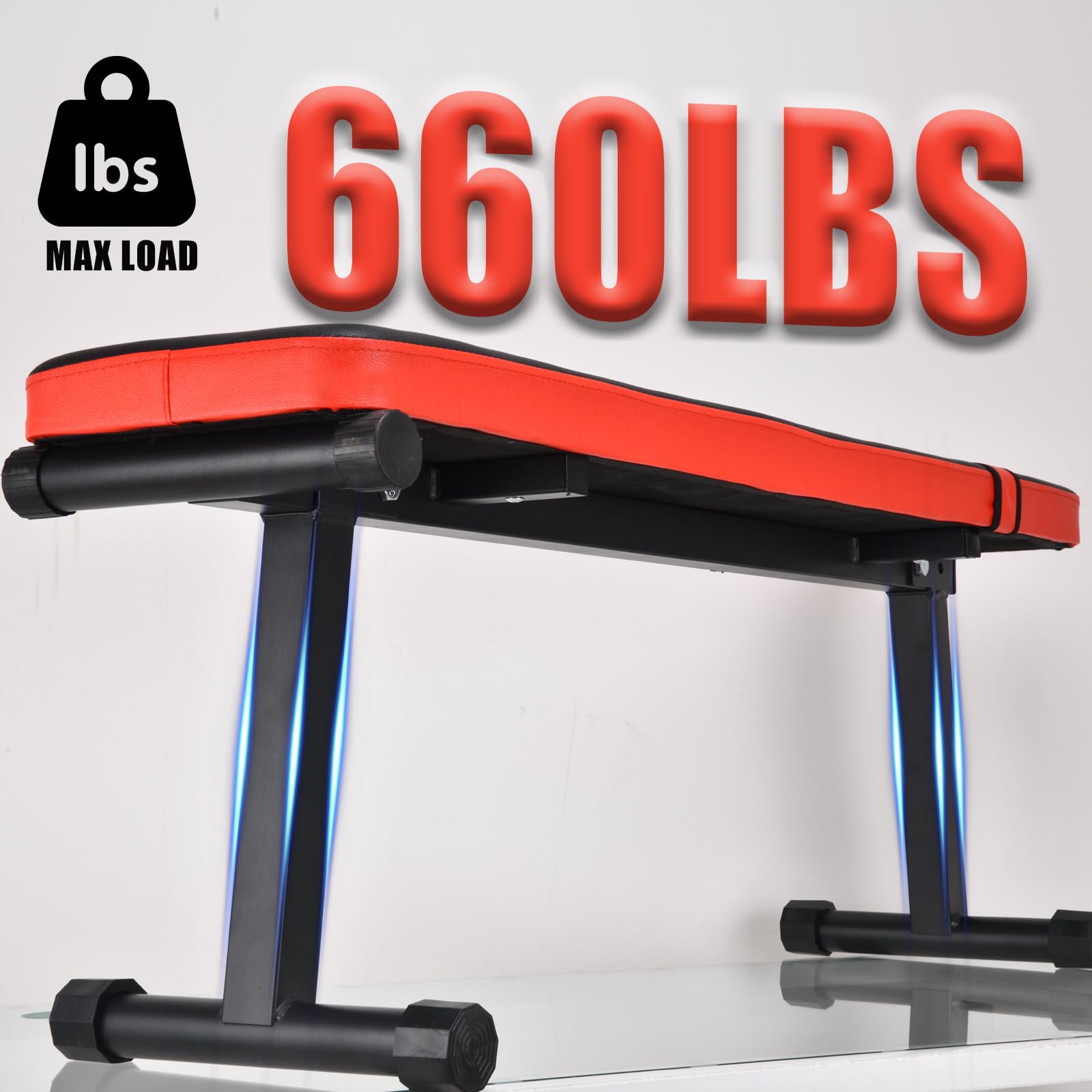 Panca piatta per pesi – Panca piatta per casa, palestra, allenamento, fitness, panca pieghevole per allenamento, 299,4 kg, facile da montare