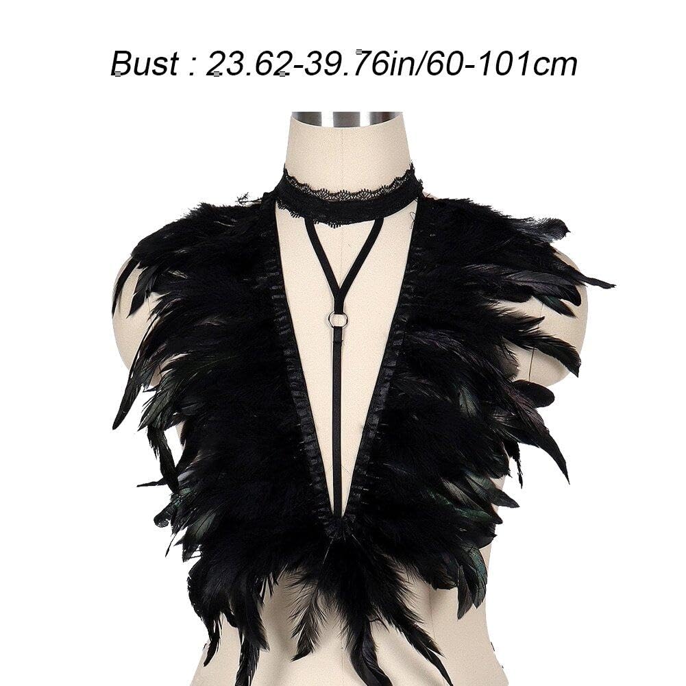 Imbracatura di Piume Nere Reggiseno di Piume Gotiche Imbracatura di Piume Punk Coprispalle di Piume Imbracatura Elastica di Piume Vuote Shaw