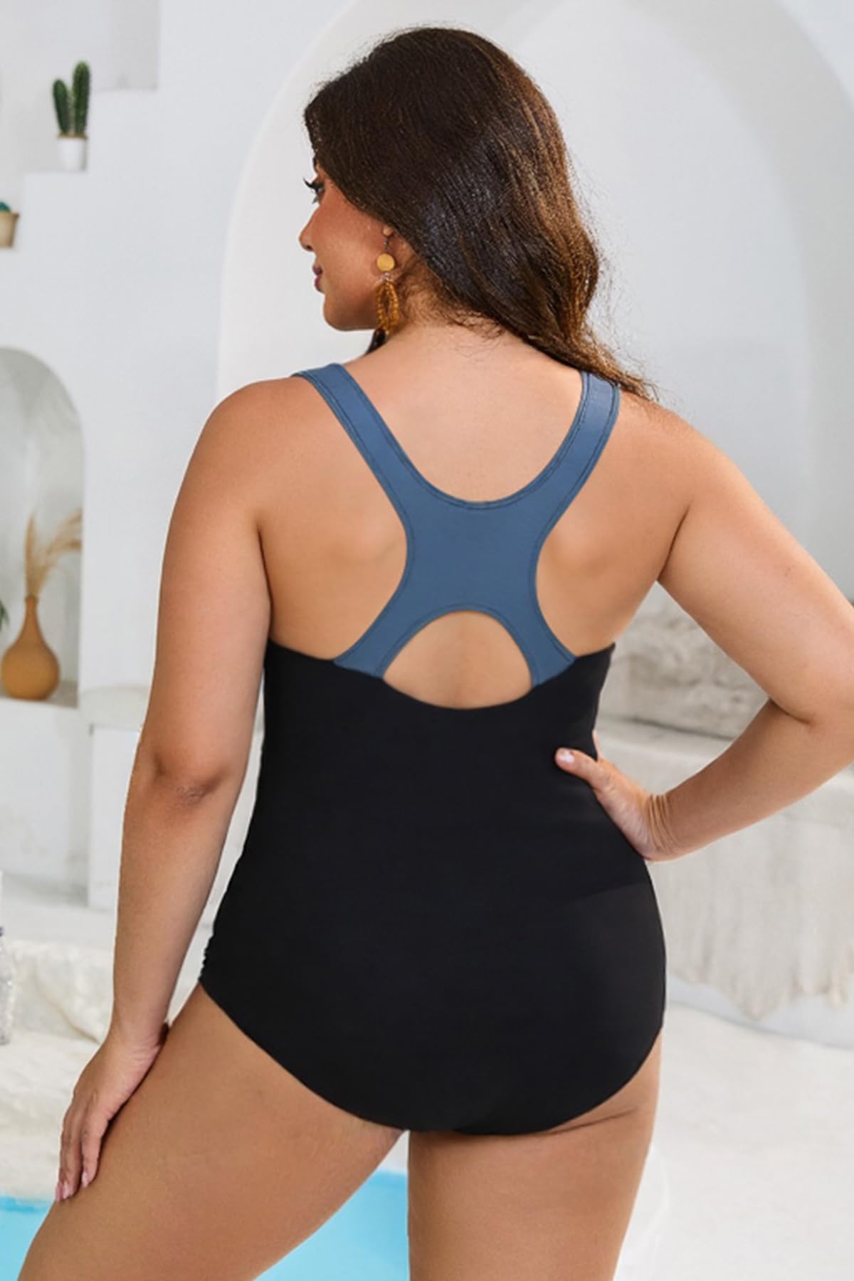 SHEKINI Einteilige Badeanzug Damen Bauchweg Athletic Bademode Große Größen Racerback Sport Badeanzüge Farbblock Swim Suit