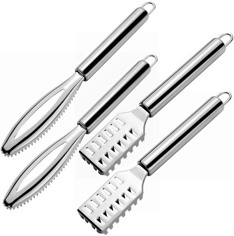 4 Pieces Kitchen Tool Fish Scaler Remover Fish Scaler Brush Set Stainless Steel Sawtooth Scarper Remover with Ergonomic Handle for Faster and Easier Fish Scales Skin Removing Peeling
