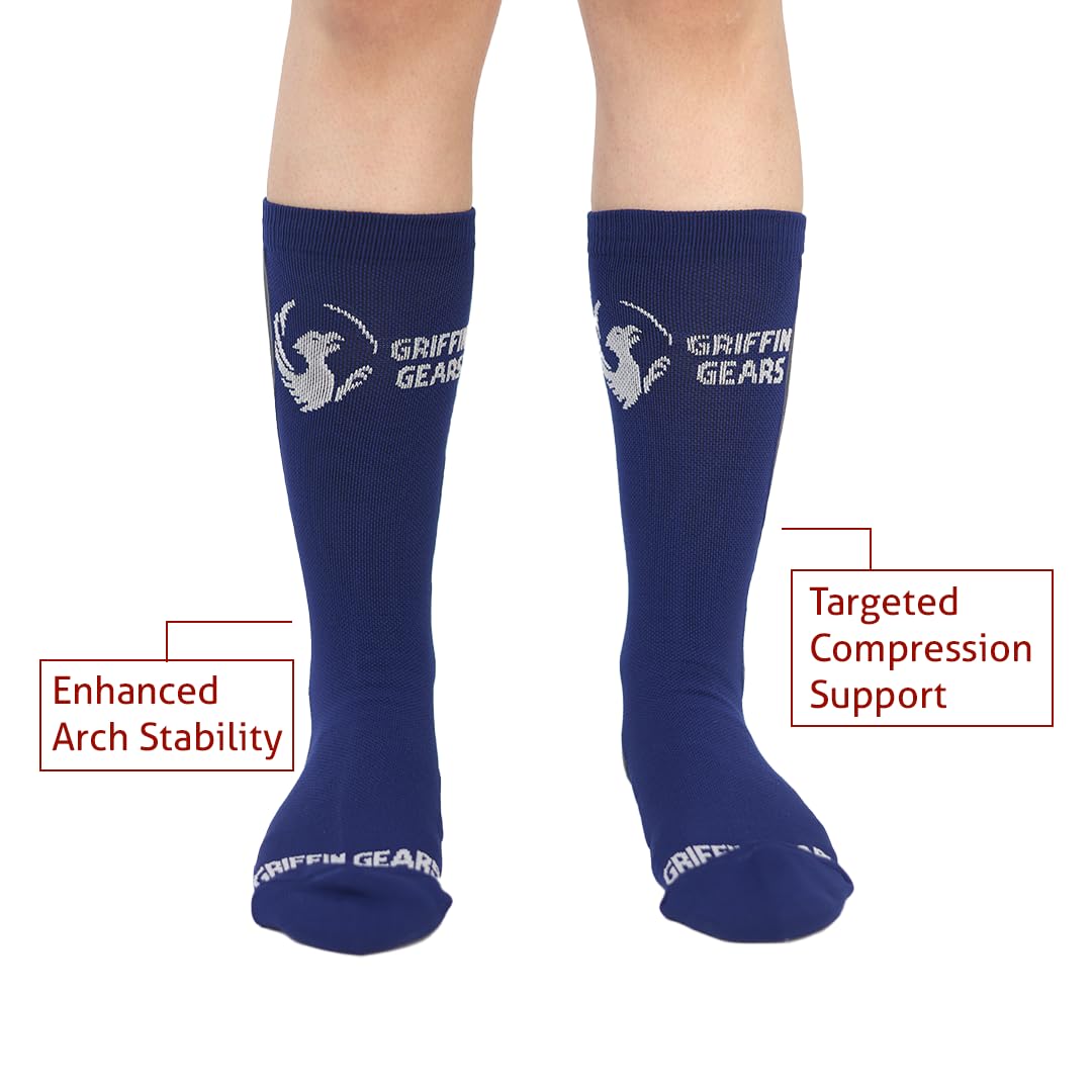 GRIFFIN GEARS® Squat & Bench Socks – High-Performance Compression Gym Socks for - Men & Women – Anti-Slip Grip & Arch Support for Powerlifting, Strength Training & Weightlifting (Navy) 3