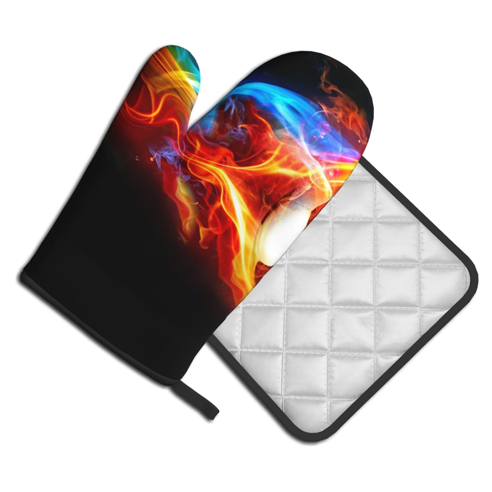 Oven Mitts and Pot Holders Set of 2 Pcs, Soccer Background Printed Heat Resistant Kitchen Gloves Potholders for Cooking Baking Grilling