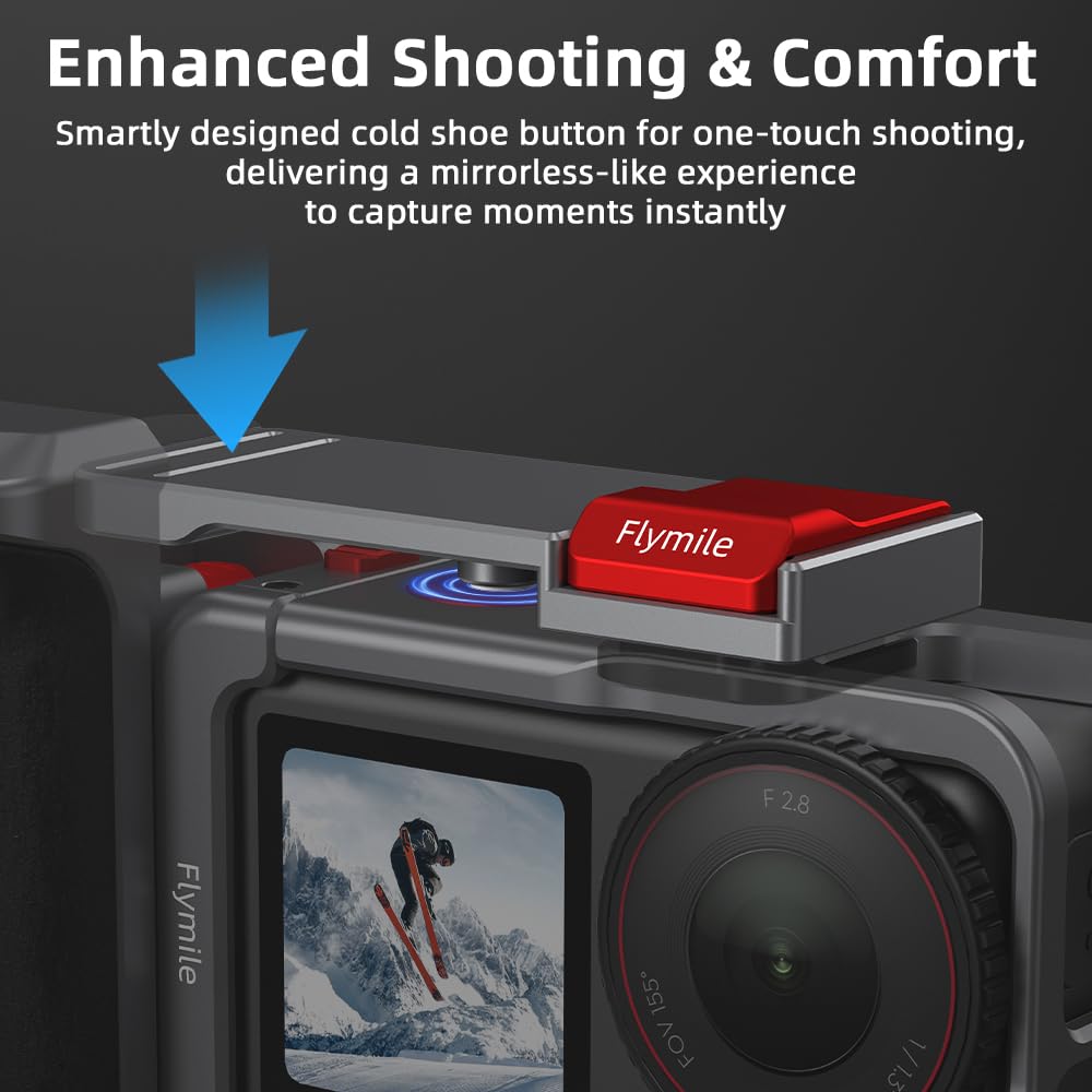 BRDRC Kit di impugnatura per DJI Action 5 Pro 4 3 (con gabbia), supporto per maniglia con pulsante di scatto, sgancio rapido, slitta fredda per DJI Osmo Action 5 Pro 4 3 accessori