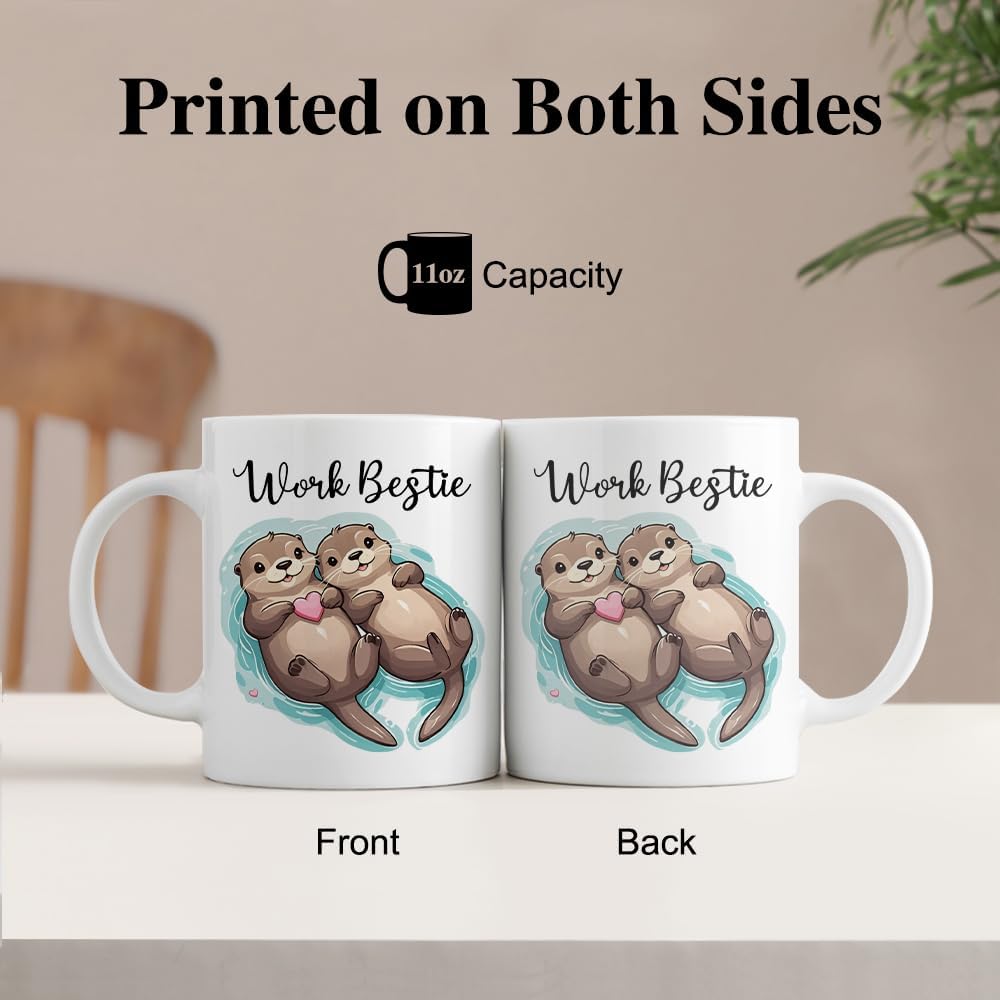 Work Bestie Funny 11oz Double-Sided Ceramic Mug, Cute Otter Coffee Mug for Coworker Colleague Friend, Christmas Birthday Office Gifts for Work Bestie, Retirement Farewell Gifts for BFF Sister image 3