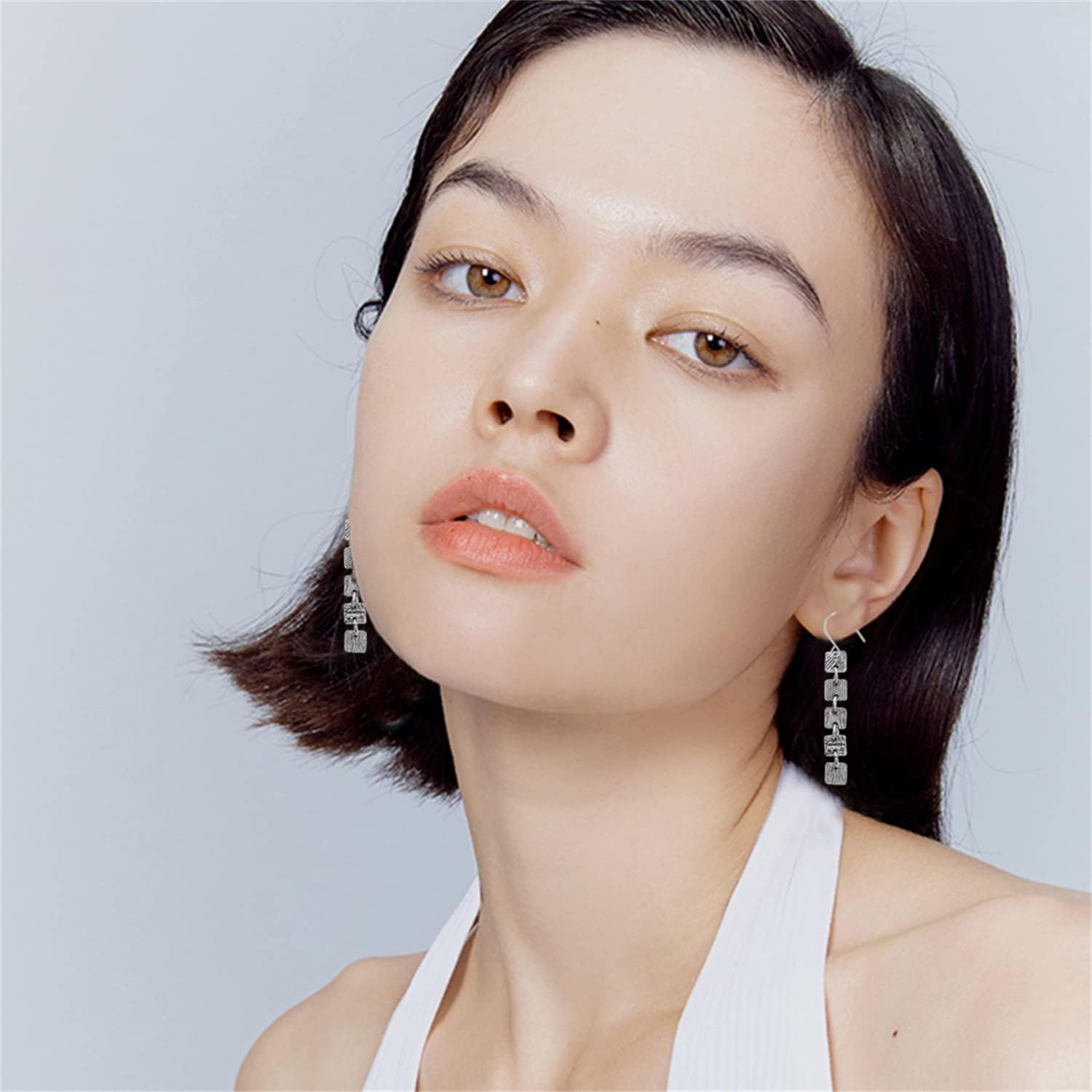 Handmade Lightweight Punk Vintage Silver Rectangle Tassel Chain Dangle Drop Earrings Retro Bohemian Geometry Hook Earring for Women Personalized Jewelry Gifts - Image 2