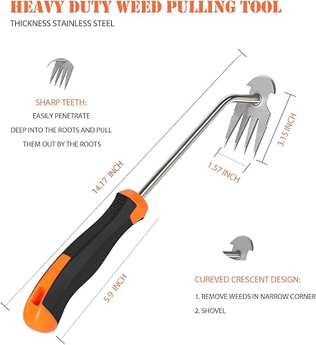 Miniatura 6 de Juego de herramientas de jardín, 3 piezas actualizadas de alta resistencia, pala de mano, desbrozadora manual y tijeras de podar afiladas de