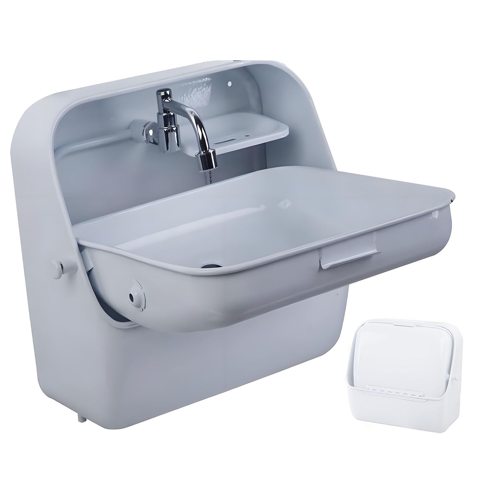 SHENGSHIYU Sink with Folding Faucet,Rv Stainless Steel Sink,Stainless Steel Single Bowl Hand Wash with Filter Drain & Shelf,for Campers & Yachts White