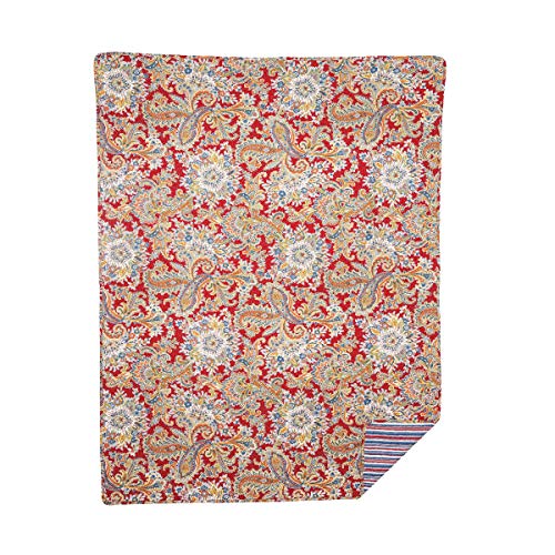 C&F Home Rhapsody Paisley Quilted Throw 48" X 60" Red Gold And Blue Paisley Reversable To Stripes Blanket Cotton Machine Washable Soft For Couch Sofa Or Bed 48X60 Inches Red #TOP29