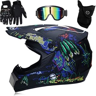 Bonbela Helm Professioneller Motocross Helm Kinder Erwachsene Motocross Dirt Bike Offroad Motorradhelm mit Schutzbrille Ha...