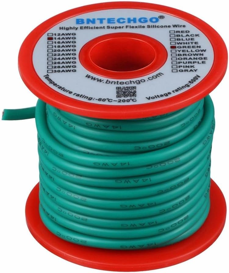BNTECHGO 14 Gauge Silicone Wire Spool 40 ft Green Flexible 14 AWG Stranded Tinned Copper Wire