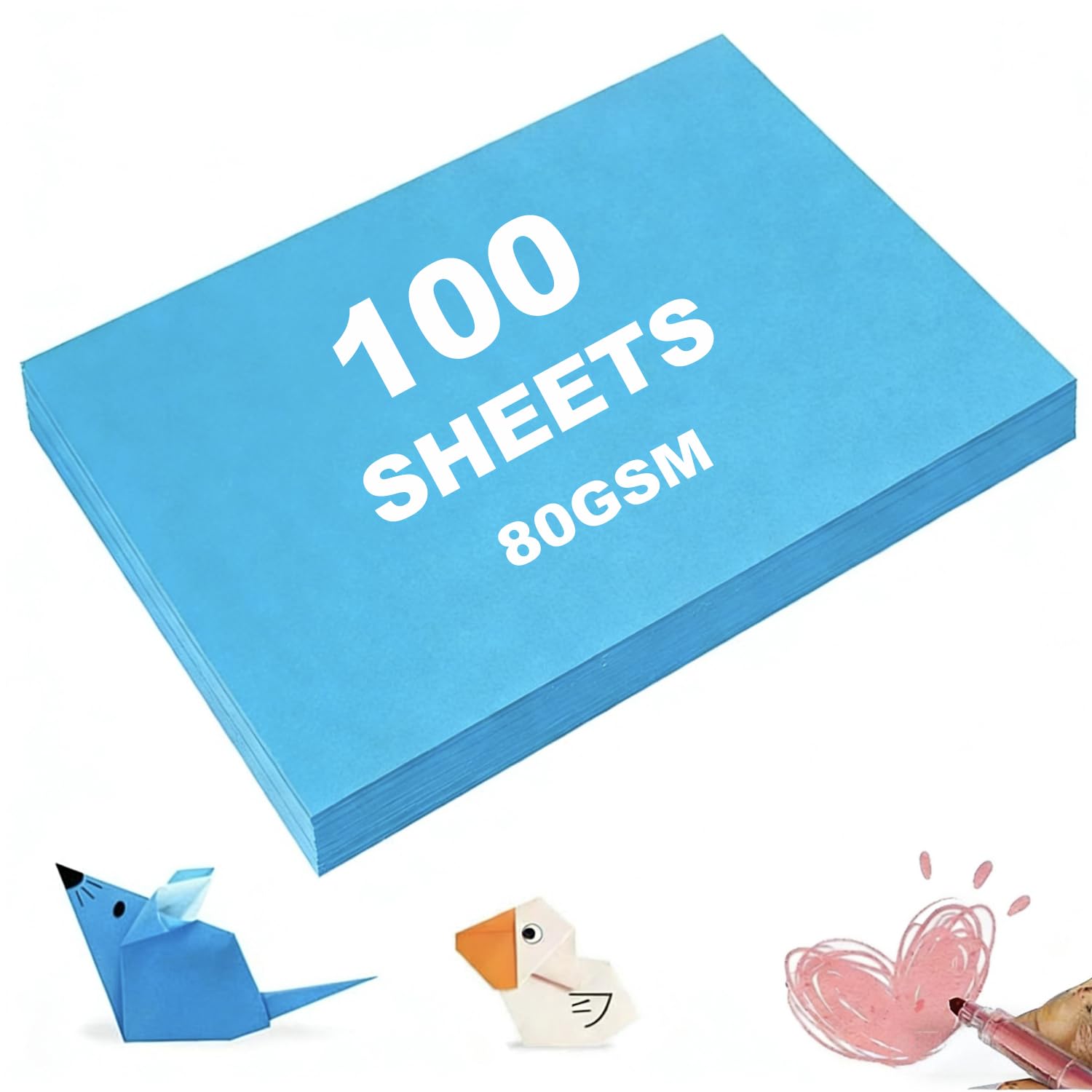 100 Sheets Blue Coloured Paper 80GSM A3 Art Craft Paper for Drawing Crafting Construction Origami 44x29.7 cm