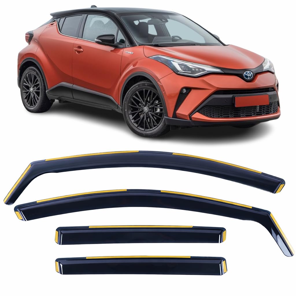 OEMM 4pcs Channel Shape Wind Deflectors Compatible with Toyota CH-R 5 Door Crossover SUV 2016 2017 2018 2019 2020 Side Visors Acrylic Glass Window Deflectors CHR
