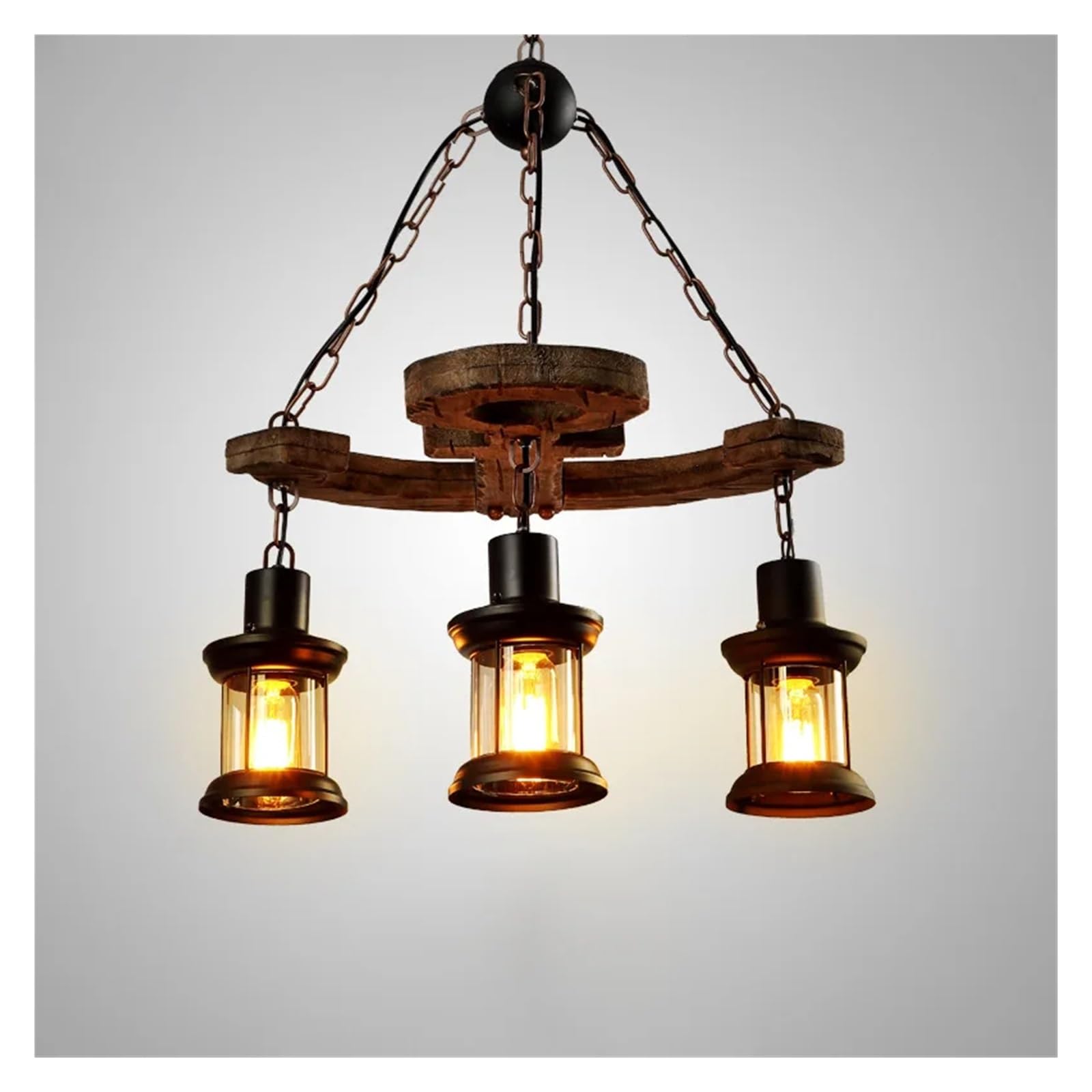Lustre vintage en bois pour décoration d'intérieur et luminaire suspendu à LED