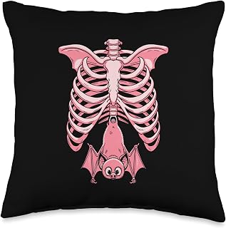 Pastel Goth Skeleton Ribcage Bat X-ray Halloween Bat Lover Throw Pillow
