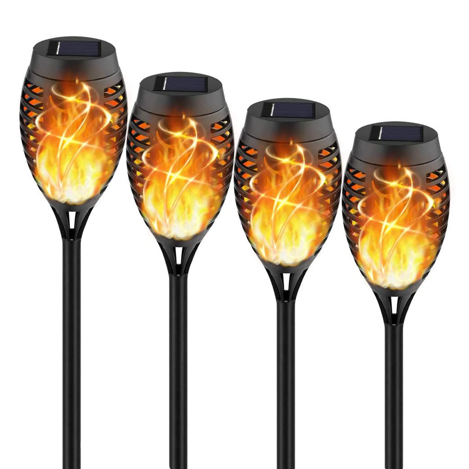 4 Lampes Solaires Extérieures à Flamme Vacillante - Éclairage Jardin, Terrasse, Allée, étanche