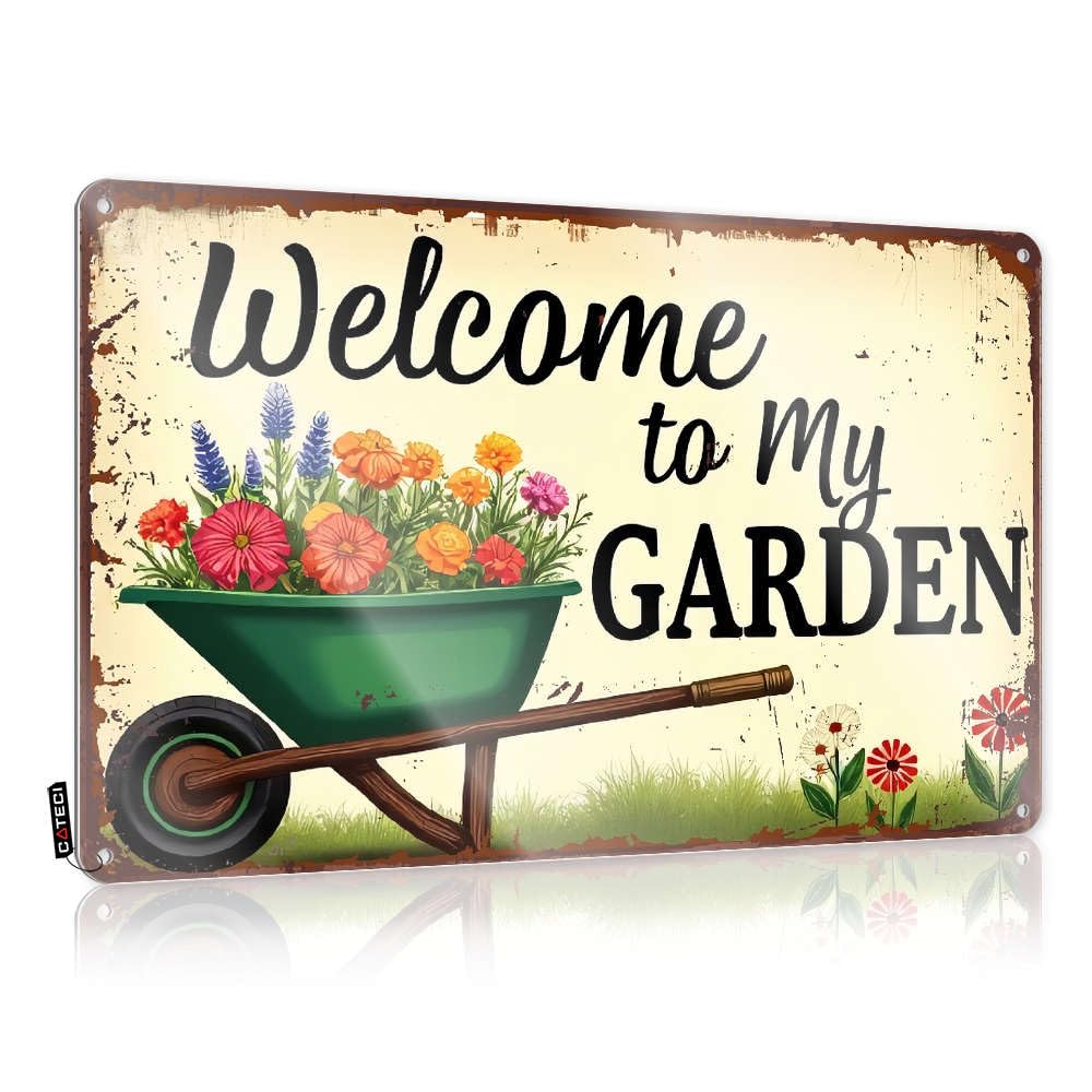 Sujd Colour Door Premises Retro Wall Decor - Welcome To My Garden! Gift For Camper Rustic Wall Hanging(30X40cm)