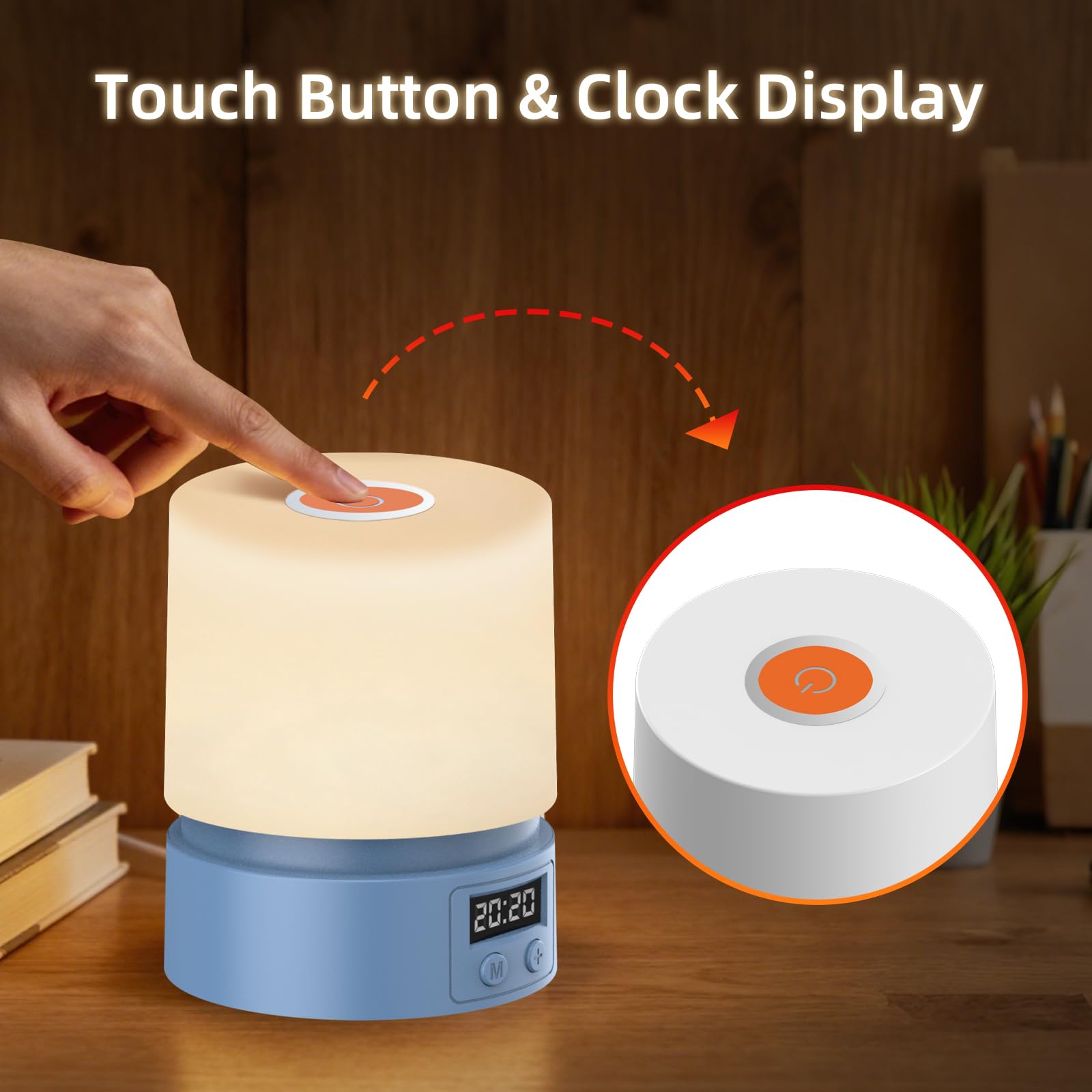 Luce notturna per bambini con orologio, lampada touch per comodino, lampada da scrivania, lampada portatile per allattamento al seno, lampada notturna per bambini, dimmerabile continuamente in