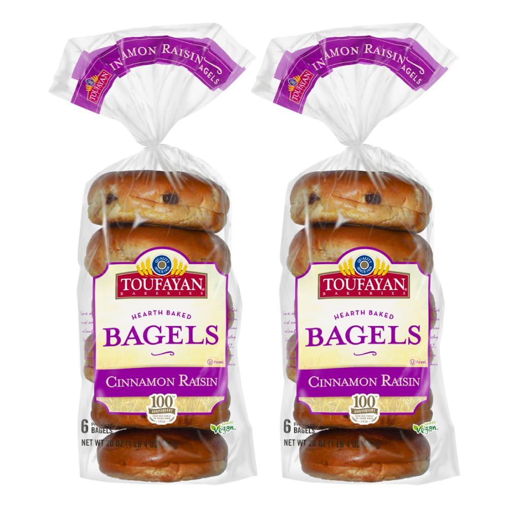 Toufayan Cinnamon Raisin Pre-Sliced Bagels (2 Pack, 12 Bagels Total)