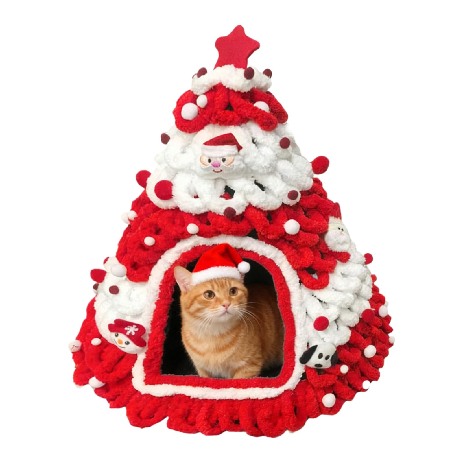 Cuccia Per Gatti Natalizia Design Albero Lavorato A Maglia Morbido | Letti per Gatti con Copertura a Tema Natalizio per e Piccoli Animali Domestici da Interno ed Esterno Casa Invernale per
