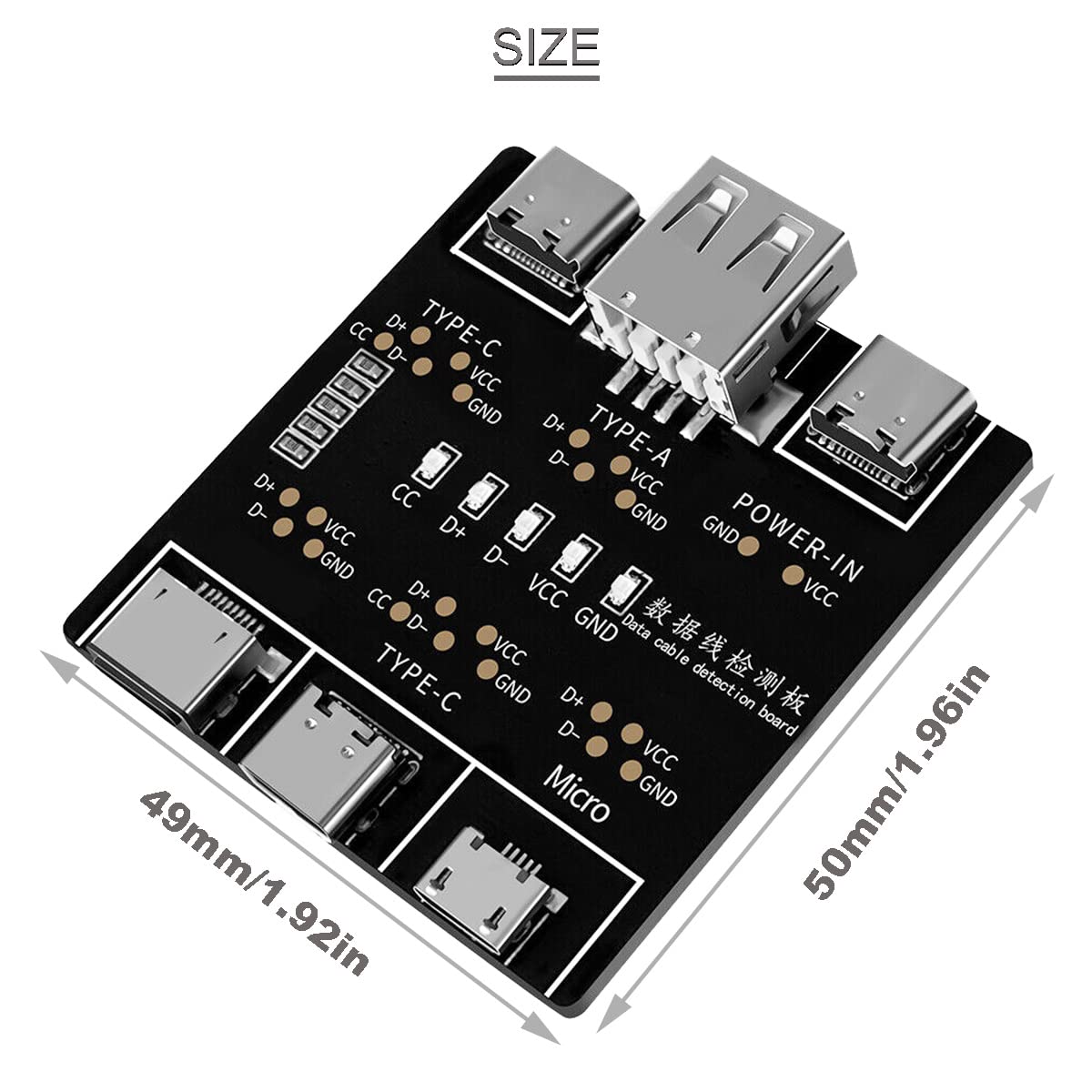 Youmile DT3 USB Cable Tester Data Cable Detection Board Fast Detector Tool PCB Board Lightweight Durable with Type-c to USB cable for apple Micro Type-C Port USB Cable Tester - Image 3