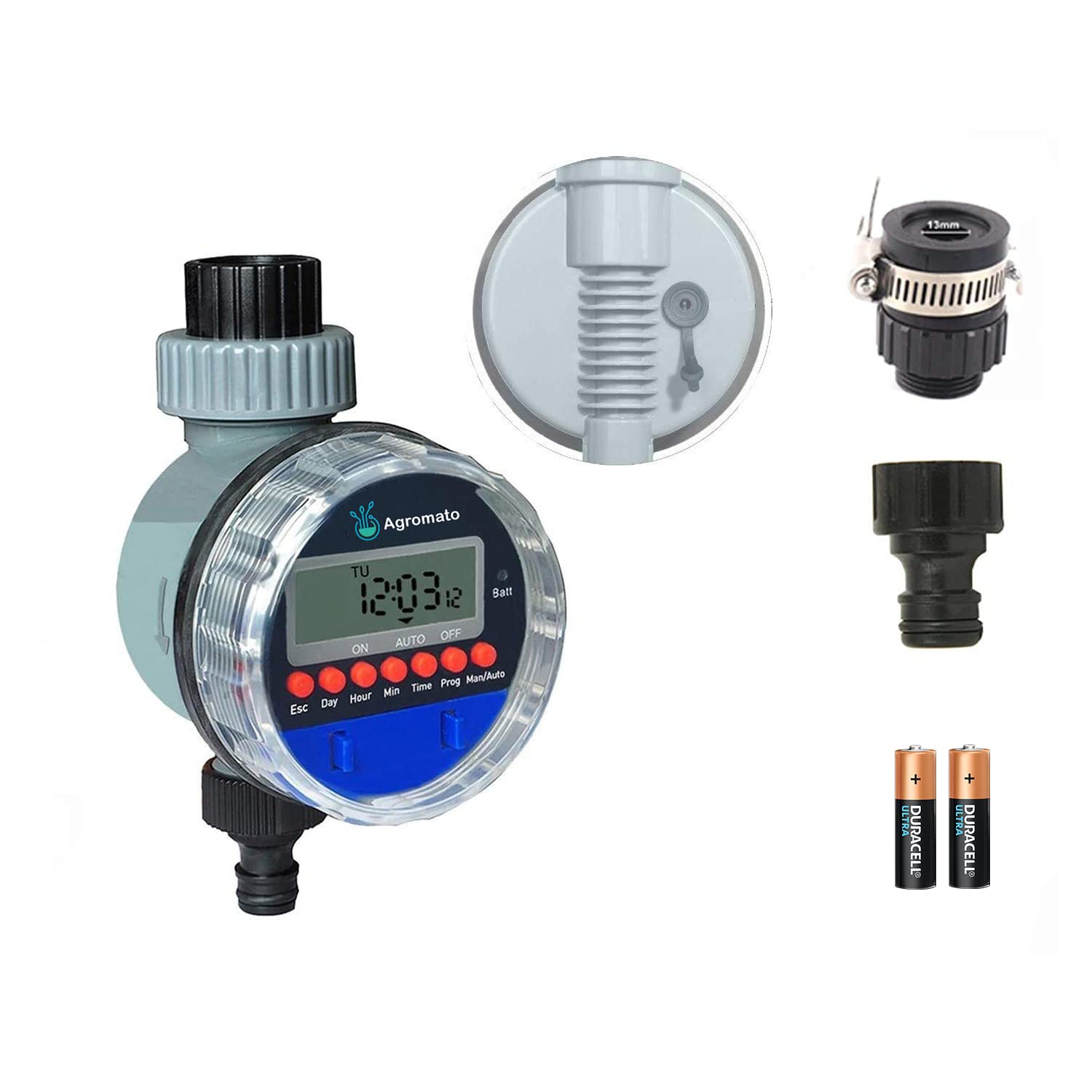 Buy Agromato Automatic Ball Valve Garden Drip Irrigation Timer with LCD ...