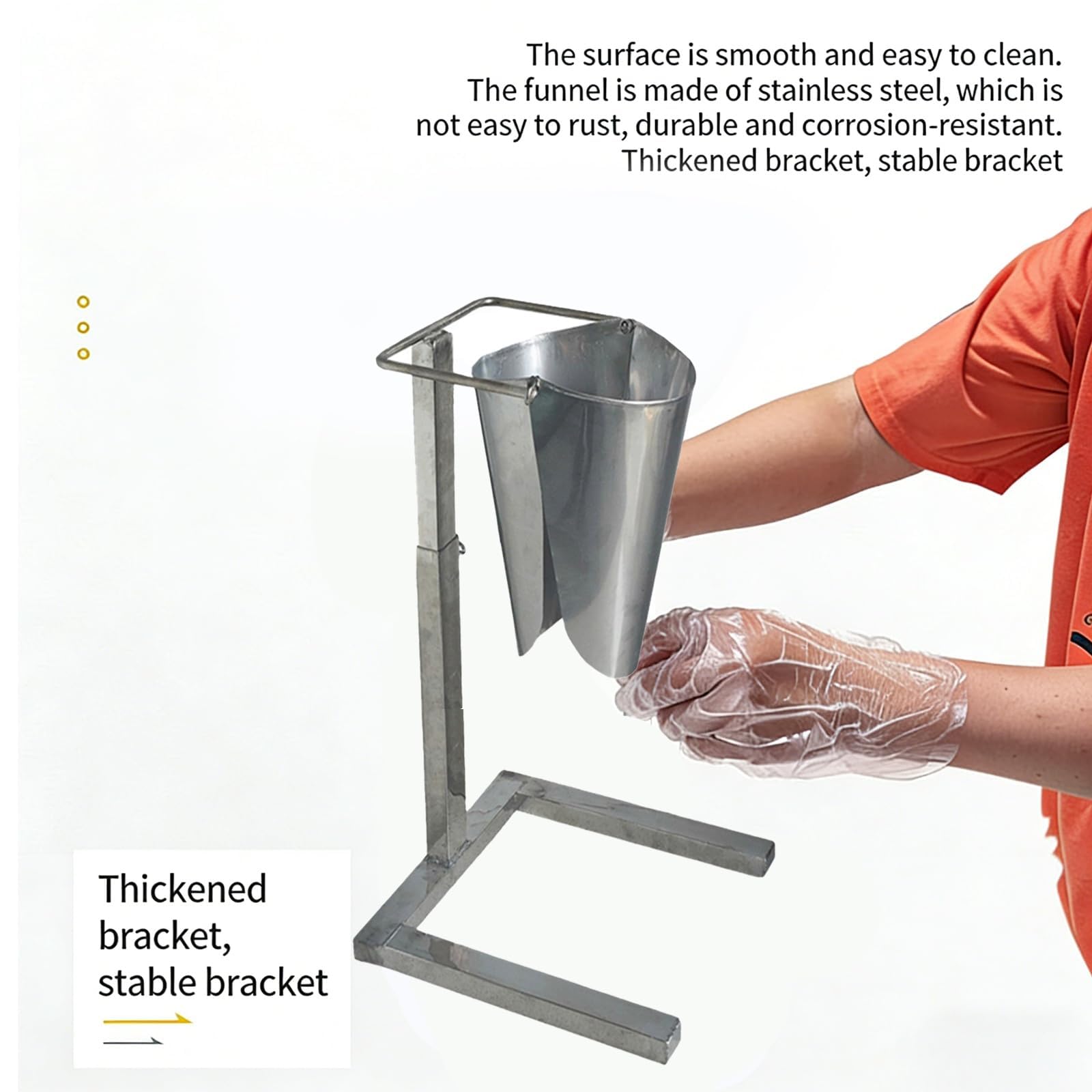 Tramoggia in Acciaio Inox, Imbuto di Alimentazione Manuale, con Staffa di Sollevamento da 33-53 cm, Apertura Flessibile e Compatibile con CNG, Adatta per Il confezionamento Alimentare e l'al