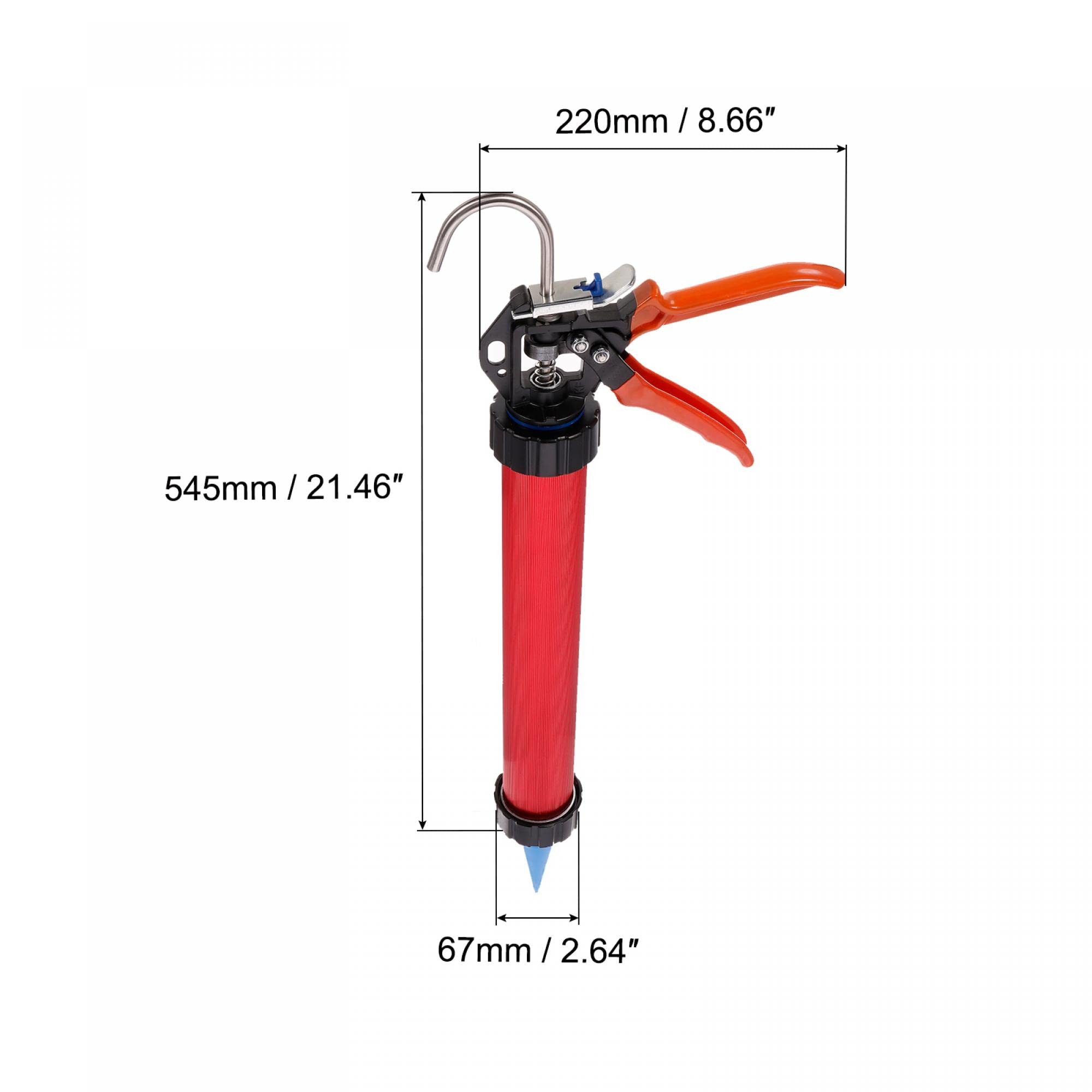 sourcing map Manual Salchicha Calafateo Pistola, 54,5 cm Inoxidable Acero Sellador Cartucho Tubo Calafateo Aplicador 600ml, 12:1 Empuje Relación con Conos Boquillas, Electroforético Rojo